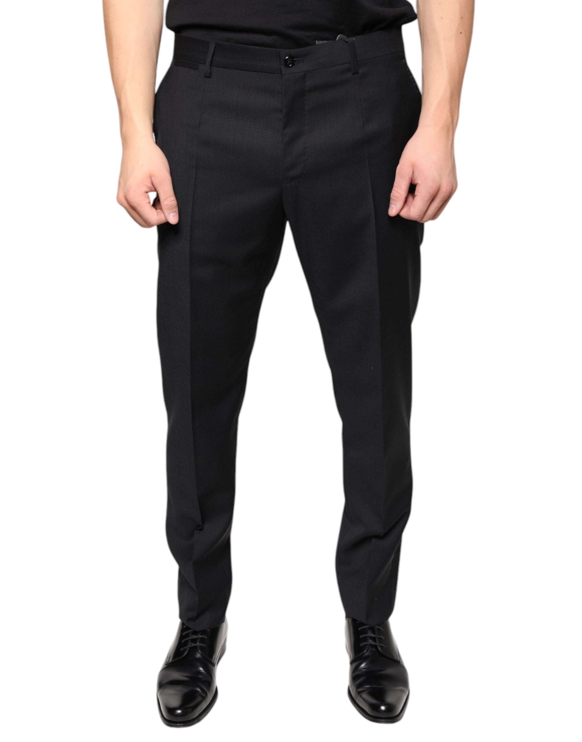 Dolce & Gabbana Black Skinny Men's Wool Suit Trousers-1