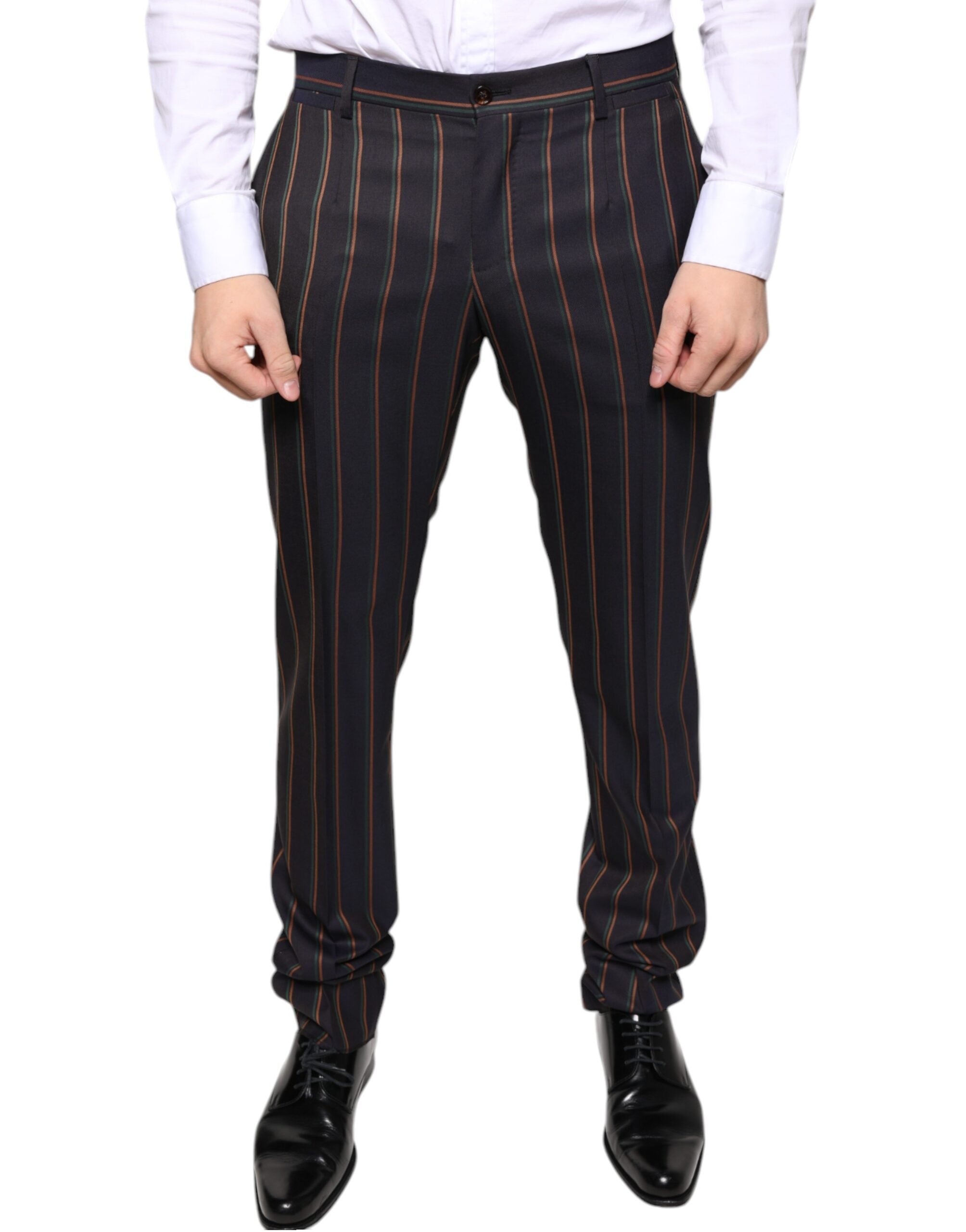 Dolce & Gabbana Brown Striped Skinny Men's Suit Trousers-2