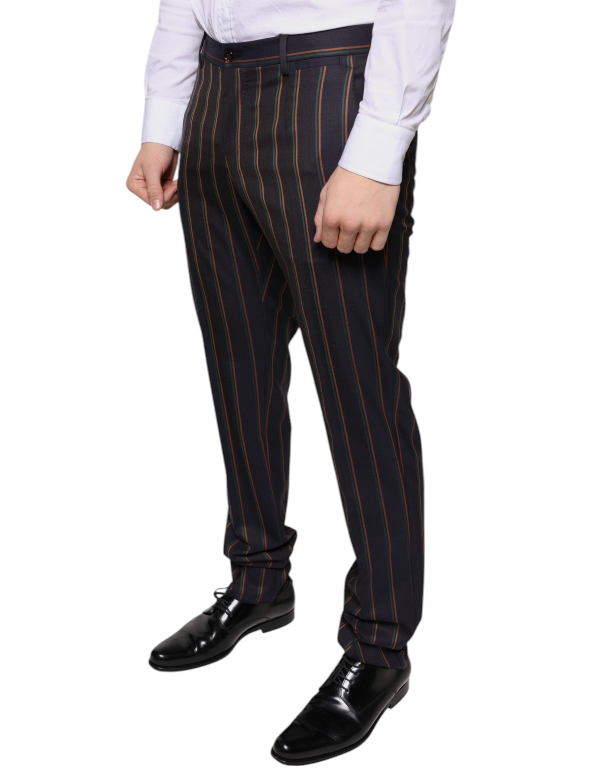 Dolce & Gabbana Brown Striped Skinny Men's Suit Trousers-3
