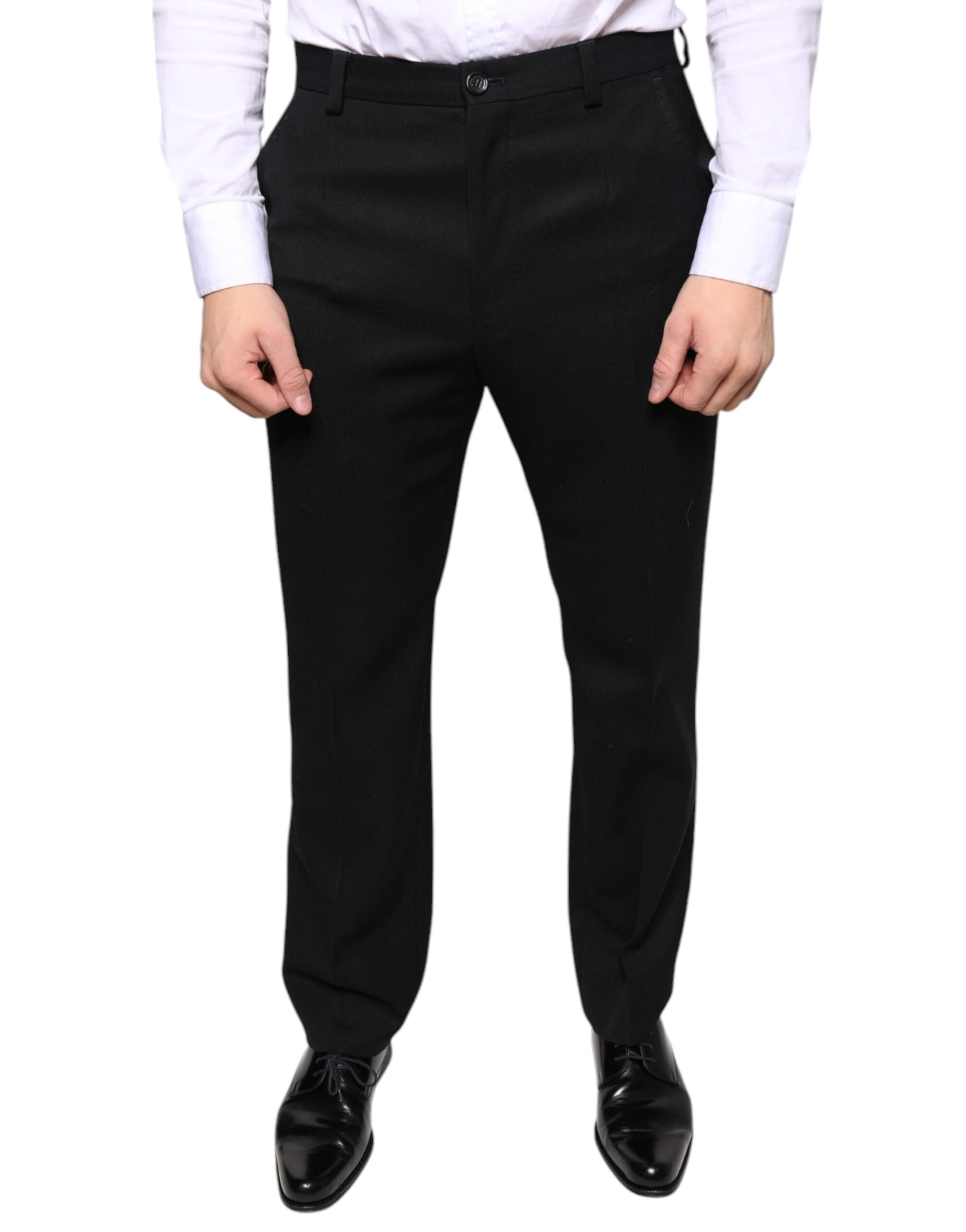 Pantalones de traje ajustados de lana negros para hombre de Dolce & Gabbana-2