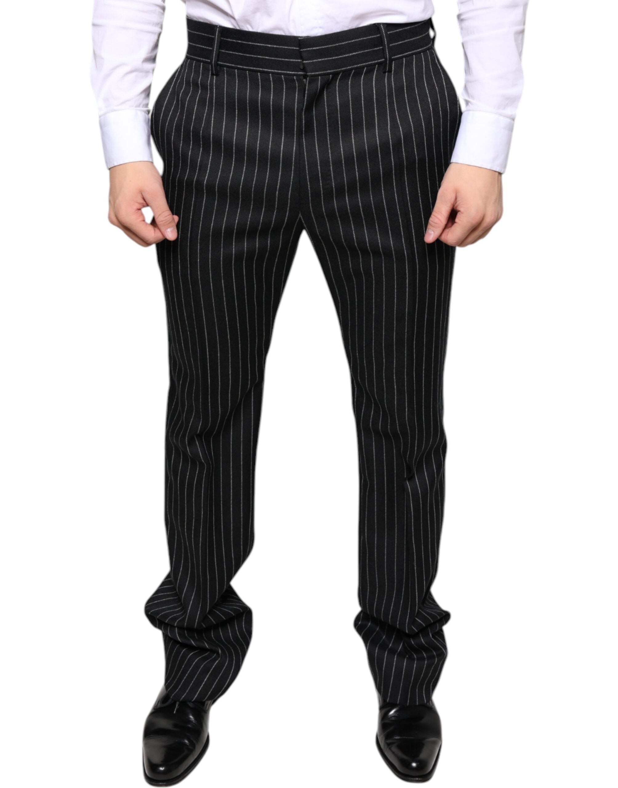 Dolce & Gabbana Black Striped Skinny Men's Suit Trousers-2