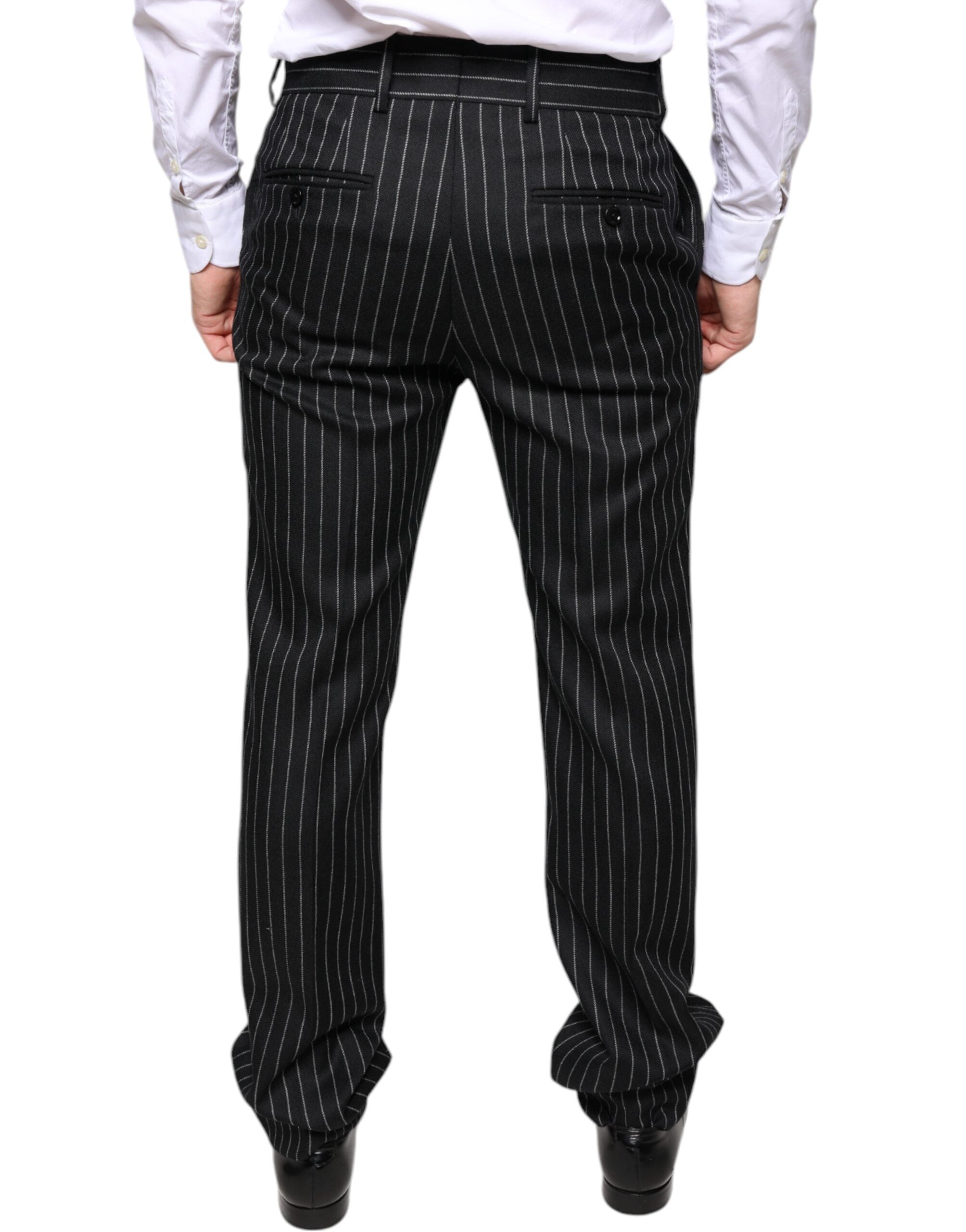 Dolce & Gabbana Black Striped Skinny Men's Suit Trousers-4