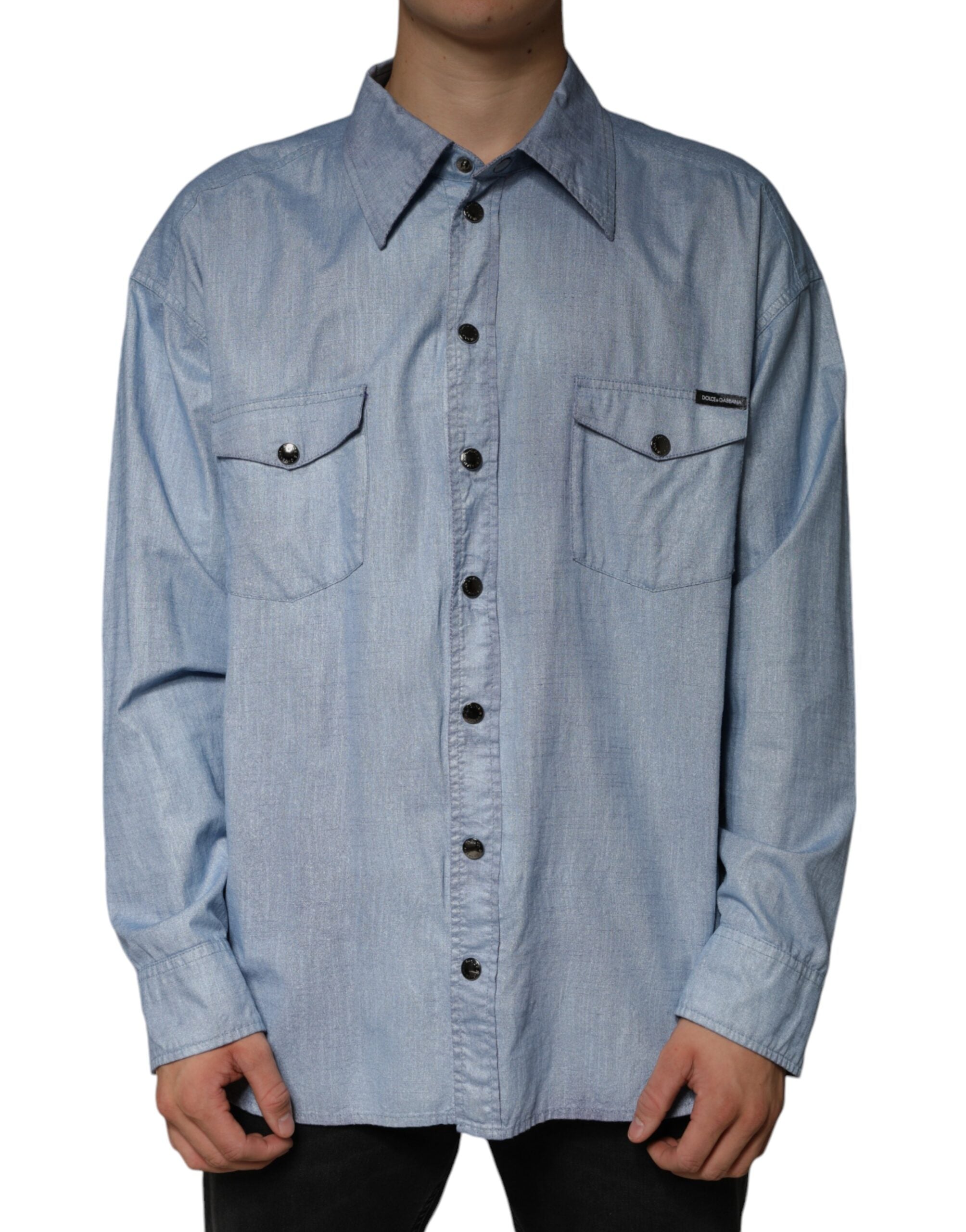 Dolce & Gabbana light blue cotton shirt with button placket-2