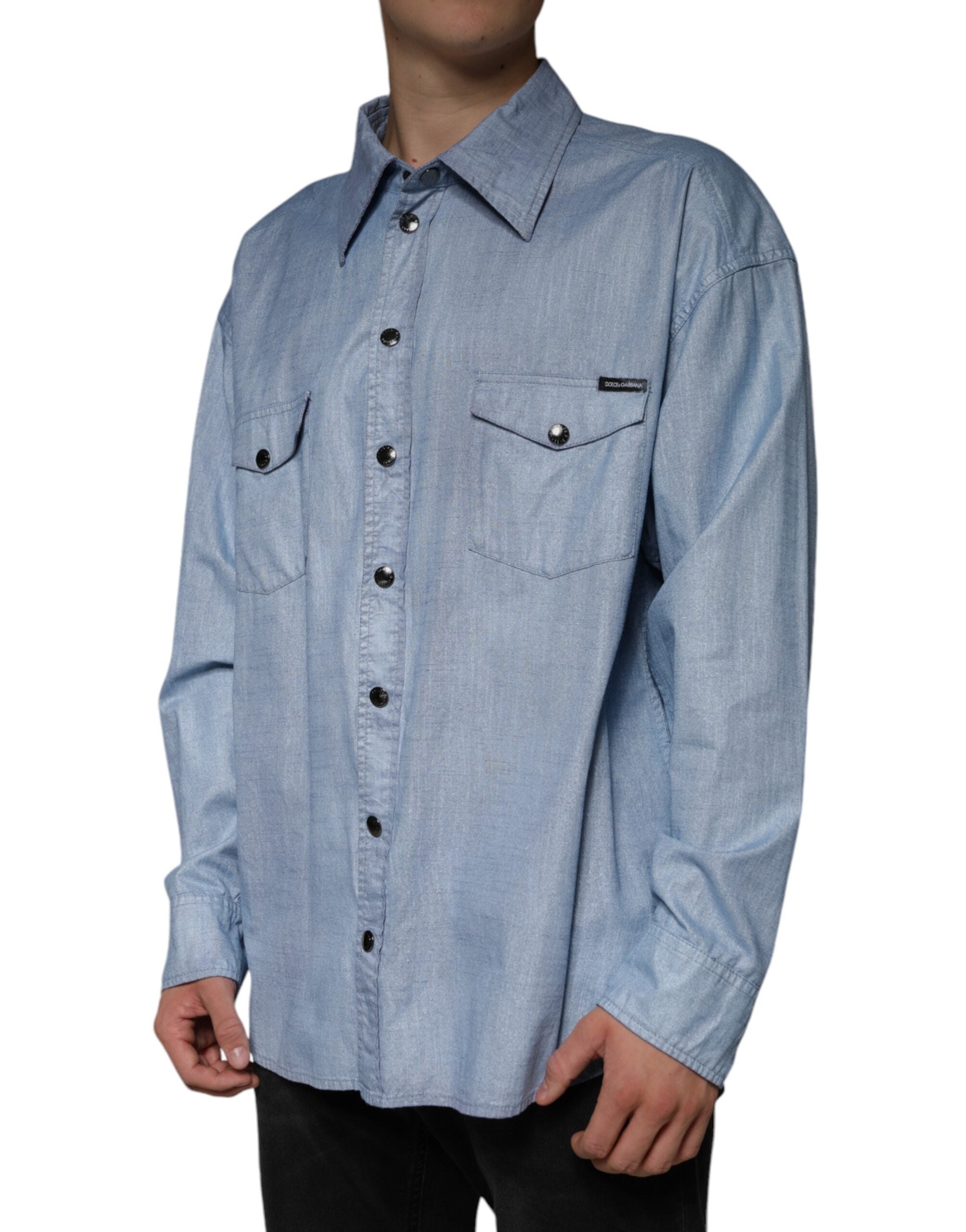 Dolce & Gabbana light blue cotton shirt with button placket-3
