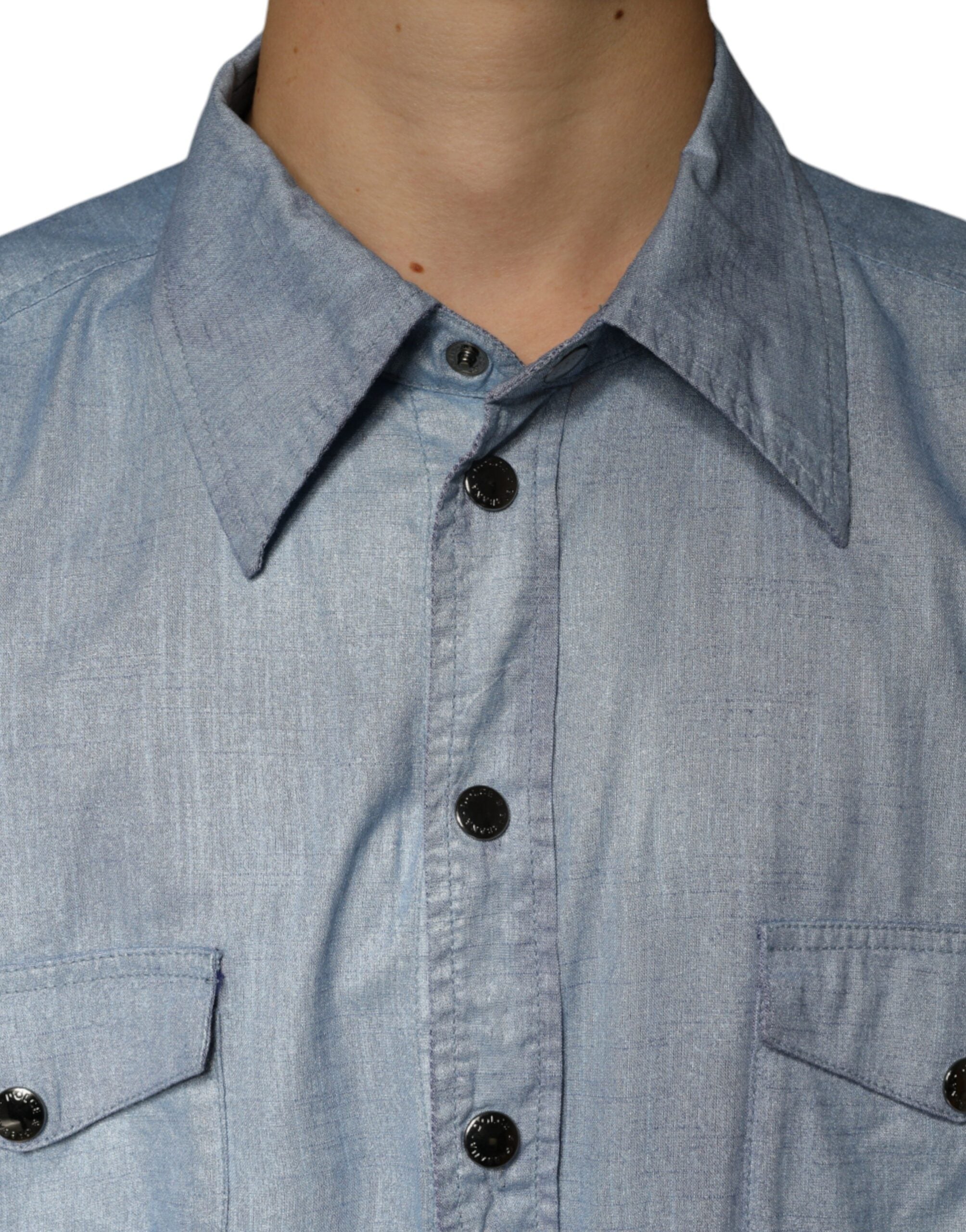 Dolce & Gabbana light blue cotton shirt with button placket-5