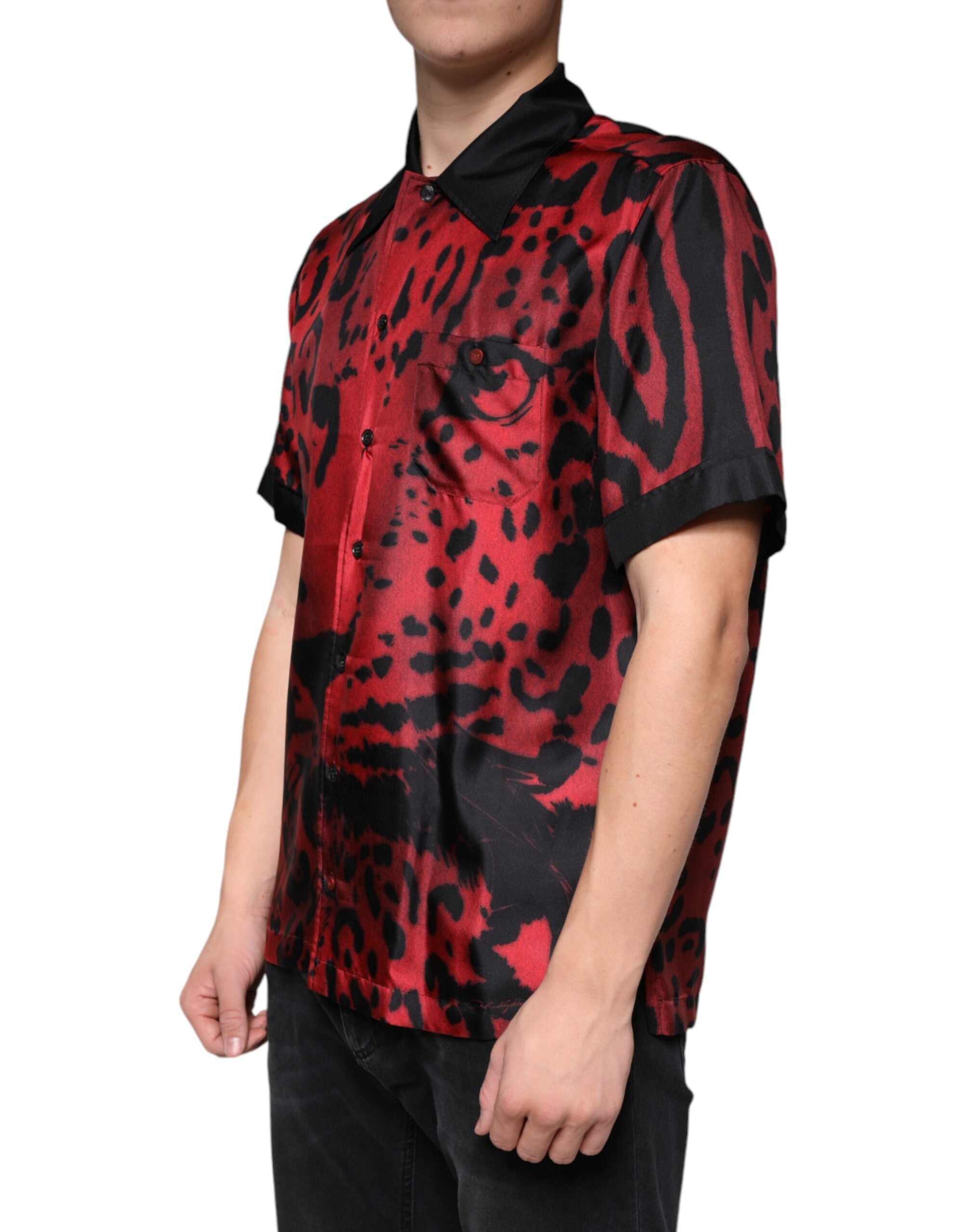 Dolce & Gabbana Red Leopard Silk Button-Down Shirt Casual Shirt-3