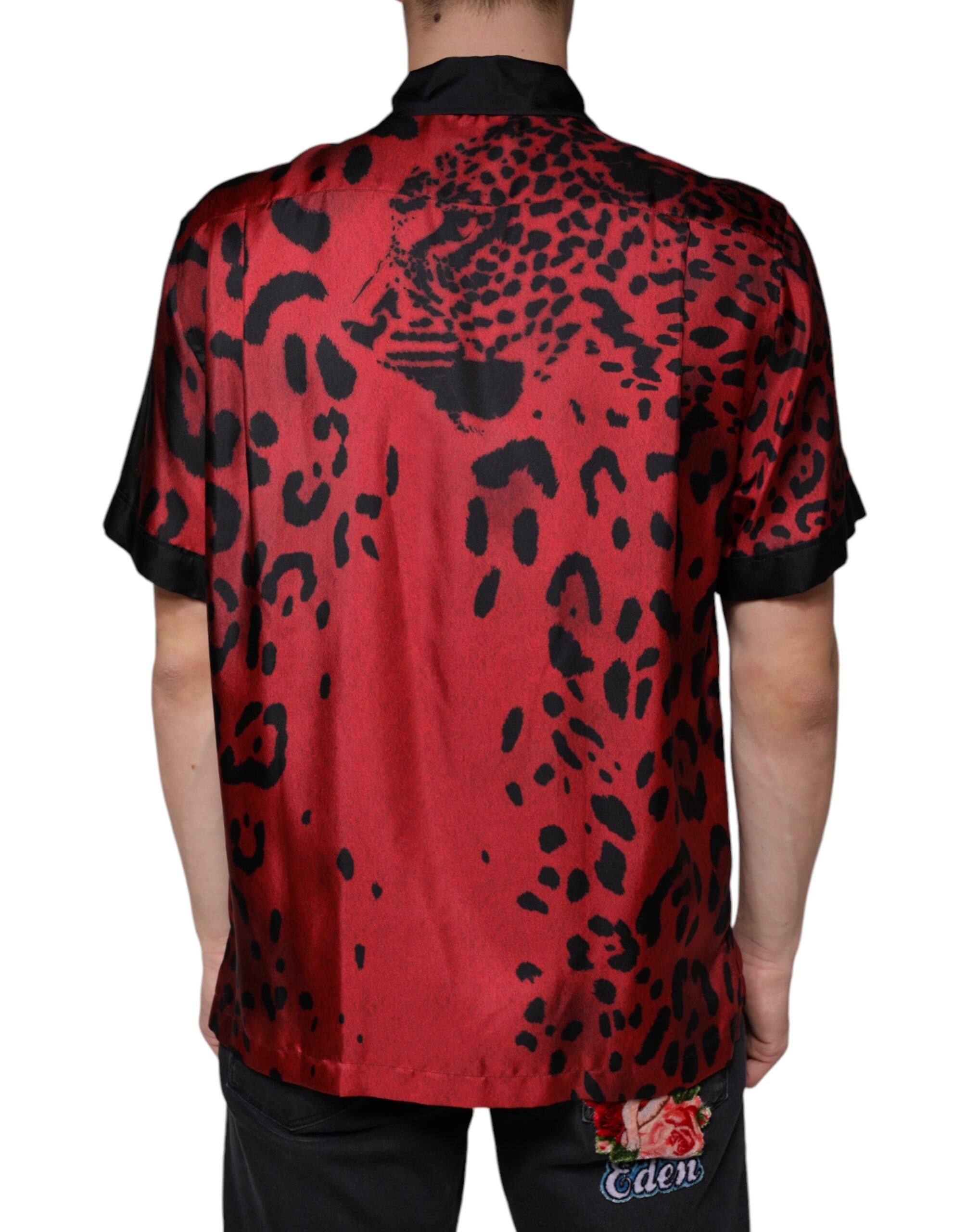 Dolce & Gabbana Red Leopard Silk Button-Down Shirt Casual Shirt-4