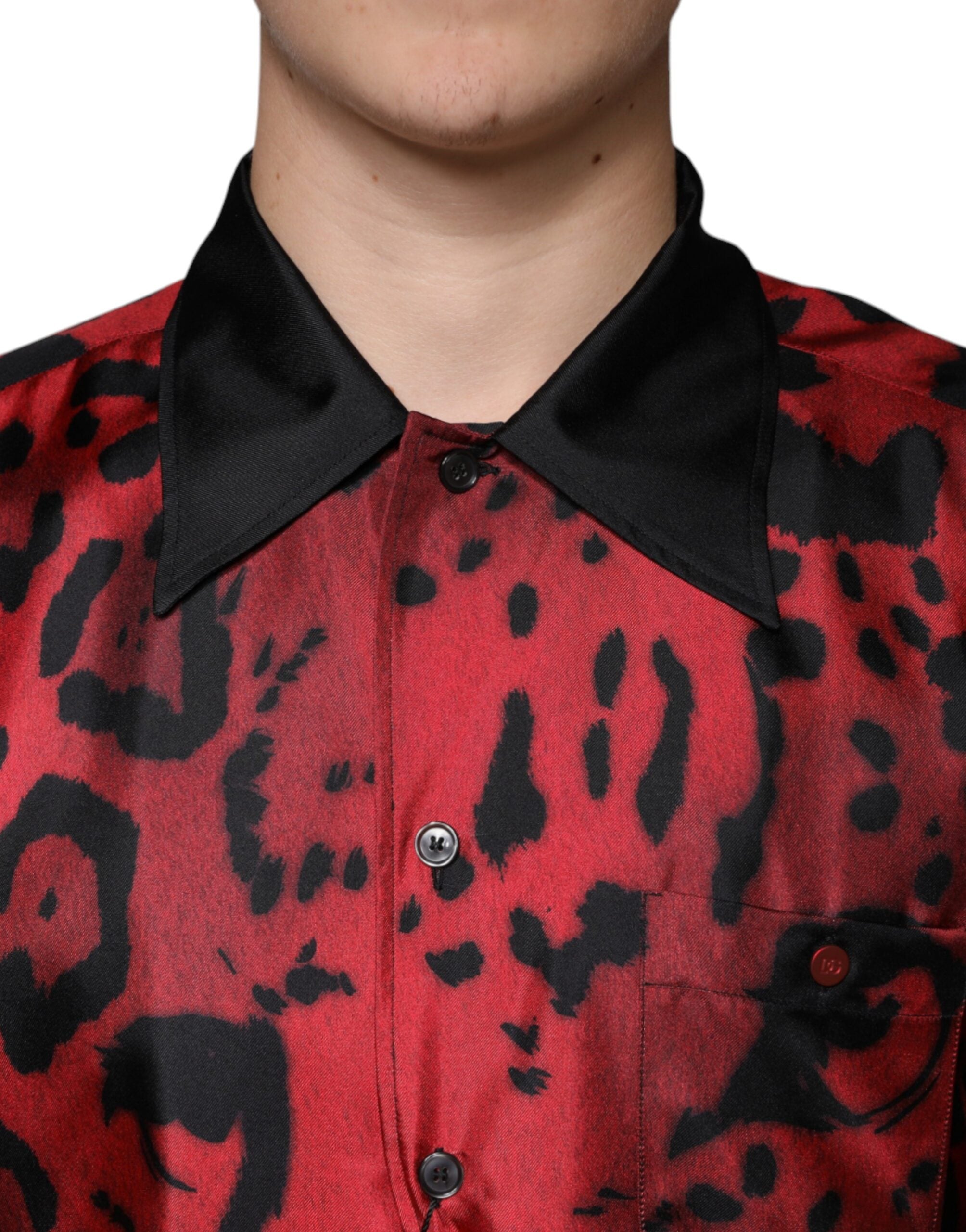 Dolce & Gabbana Red Leopard Silk Button-Down Shirt Casual Shirt-5