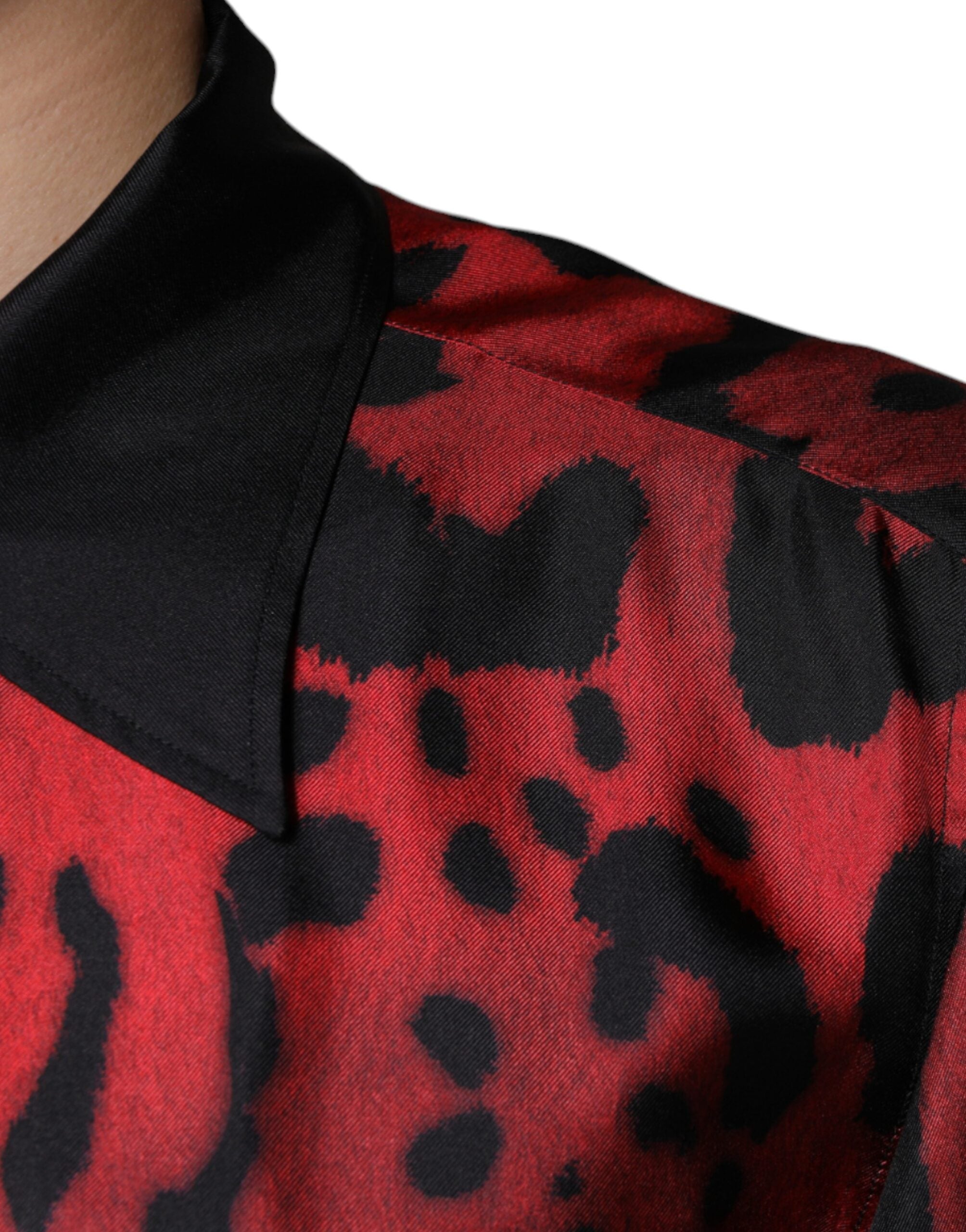 Dolce & Gabbana Red Leopard Silk Button-Down Shirt Casual Shirt-6