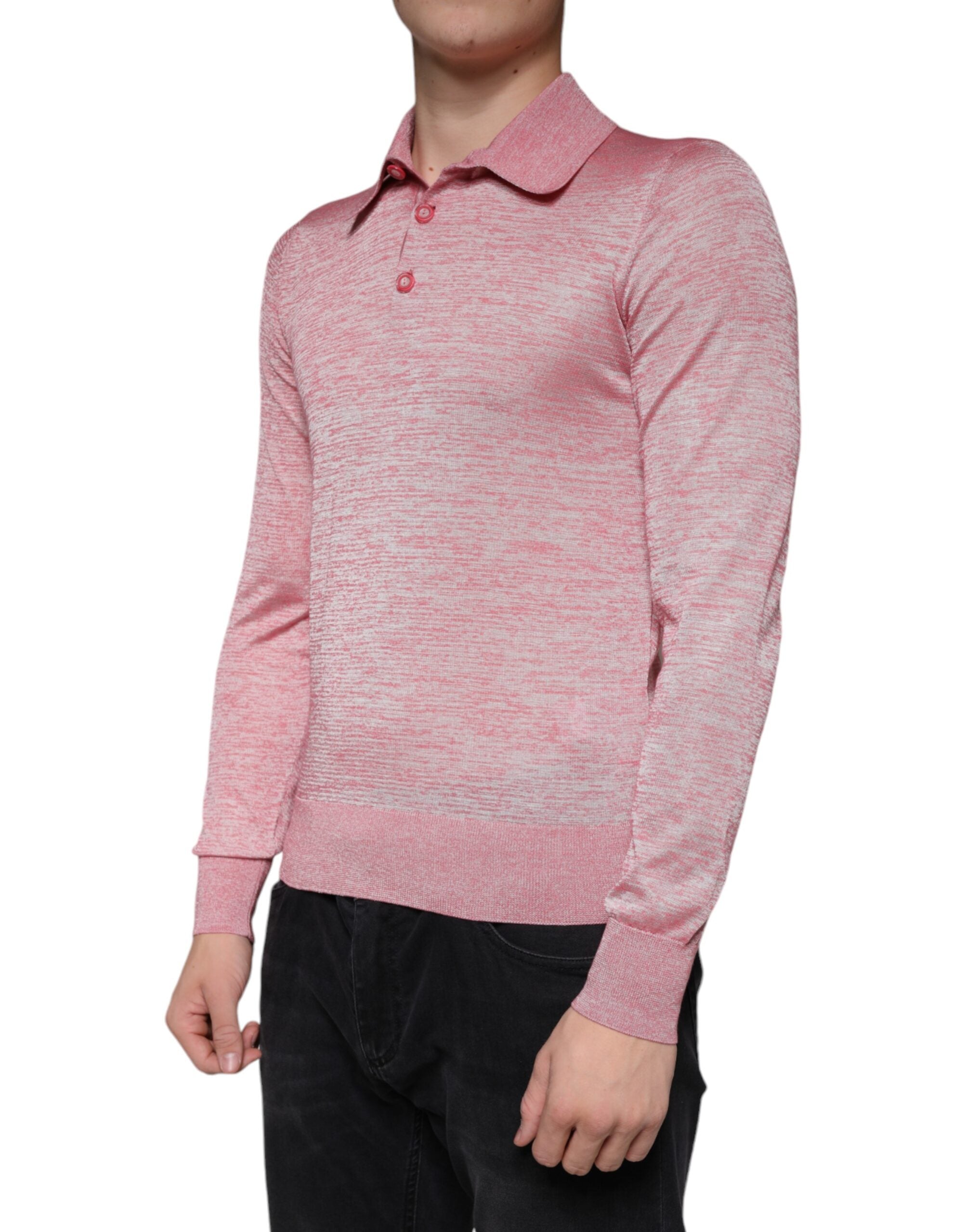 Dolce & Gabbana Rosa Polyester-Langarm-Polo-T-Shirt für Männer-3