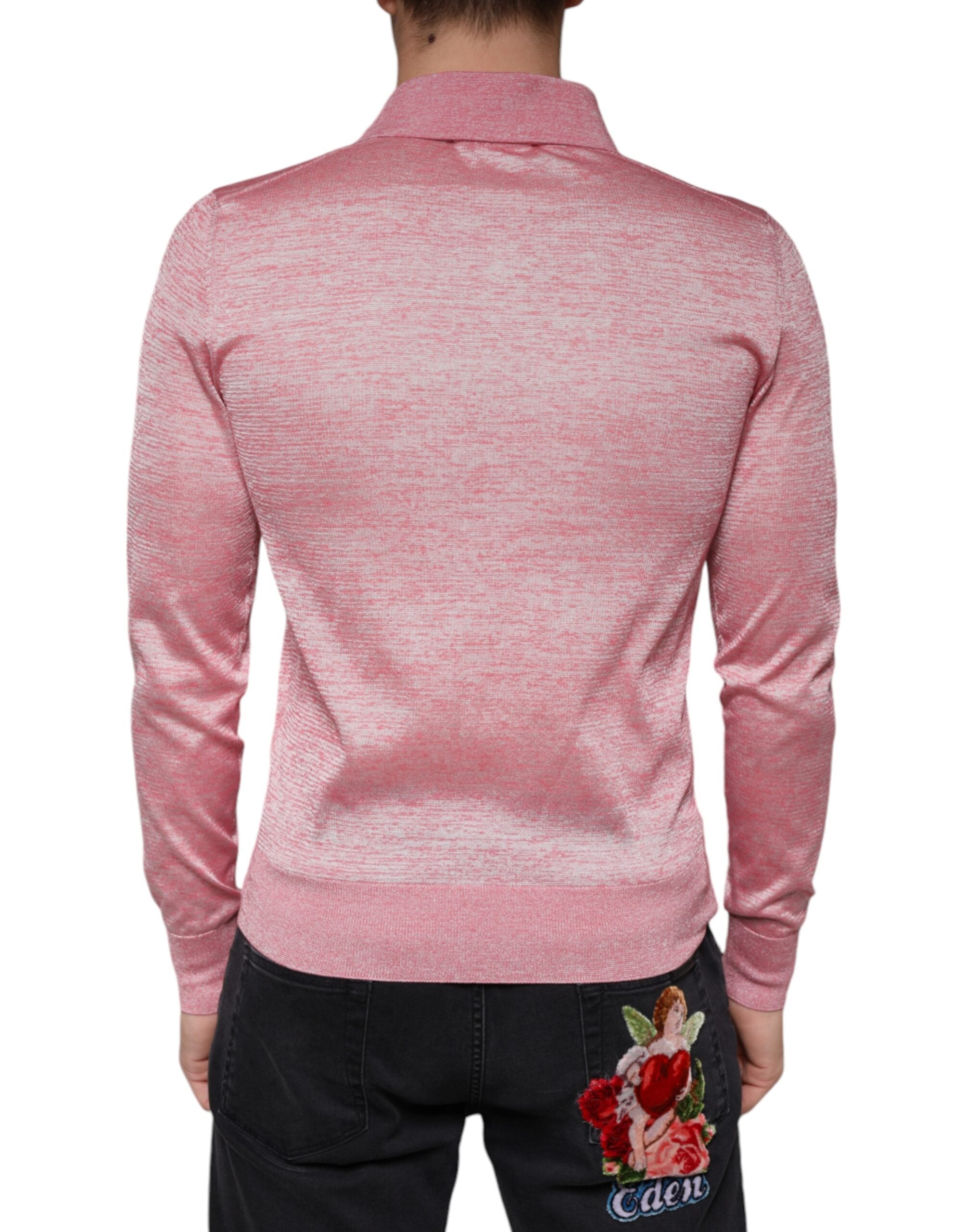 Dolce & Gabbana Rosa Polyester-Langarm-Polo-T-Shirt für Männer-4