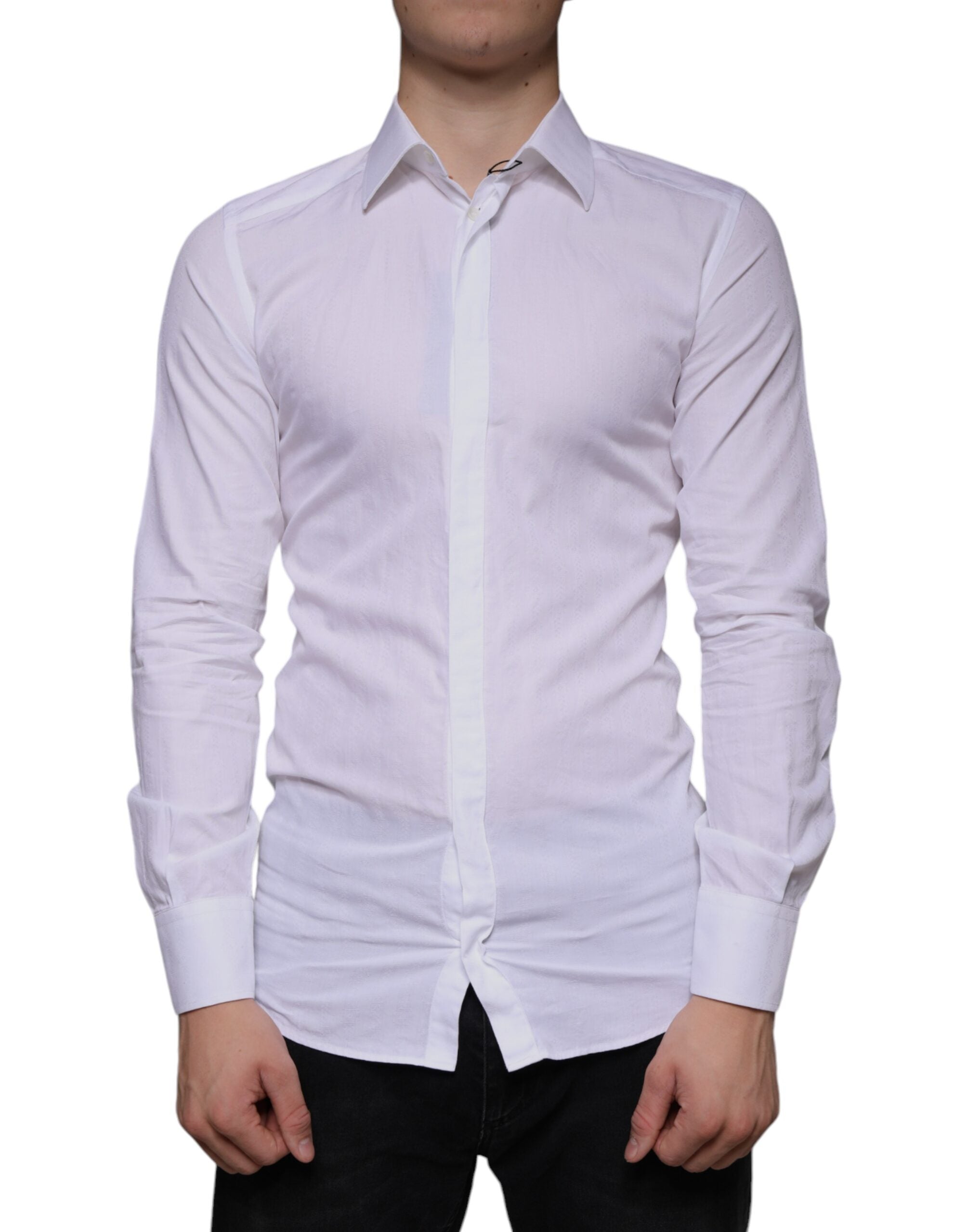 Dolce & Gabbana White Cotton Shirt GOLD Formal Shirt for Men-1