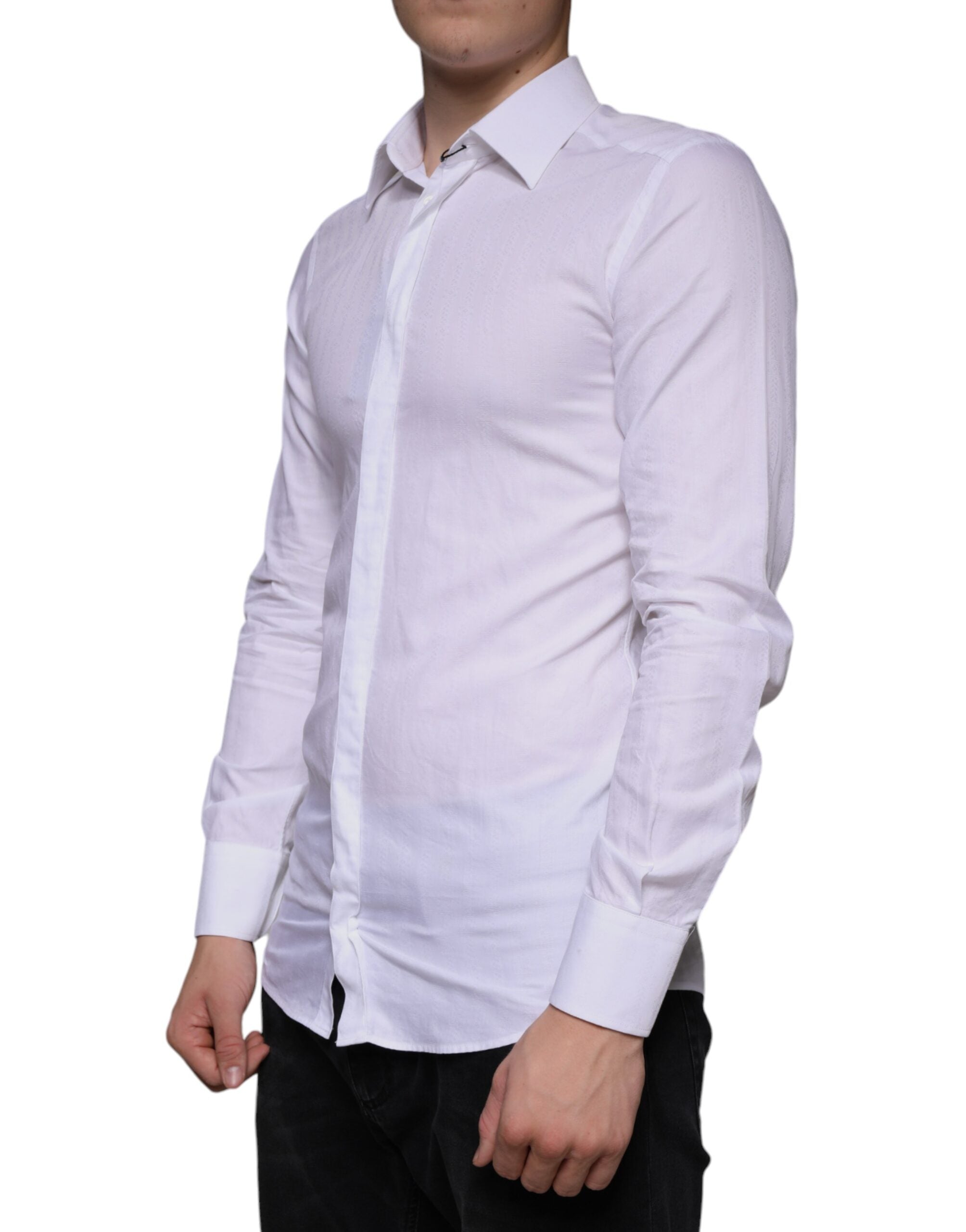 Dolce & Gabbana White Cotton Shirt GOLD Formal Shirt for Men-3