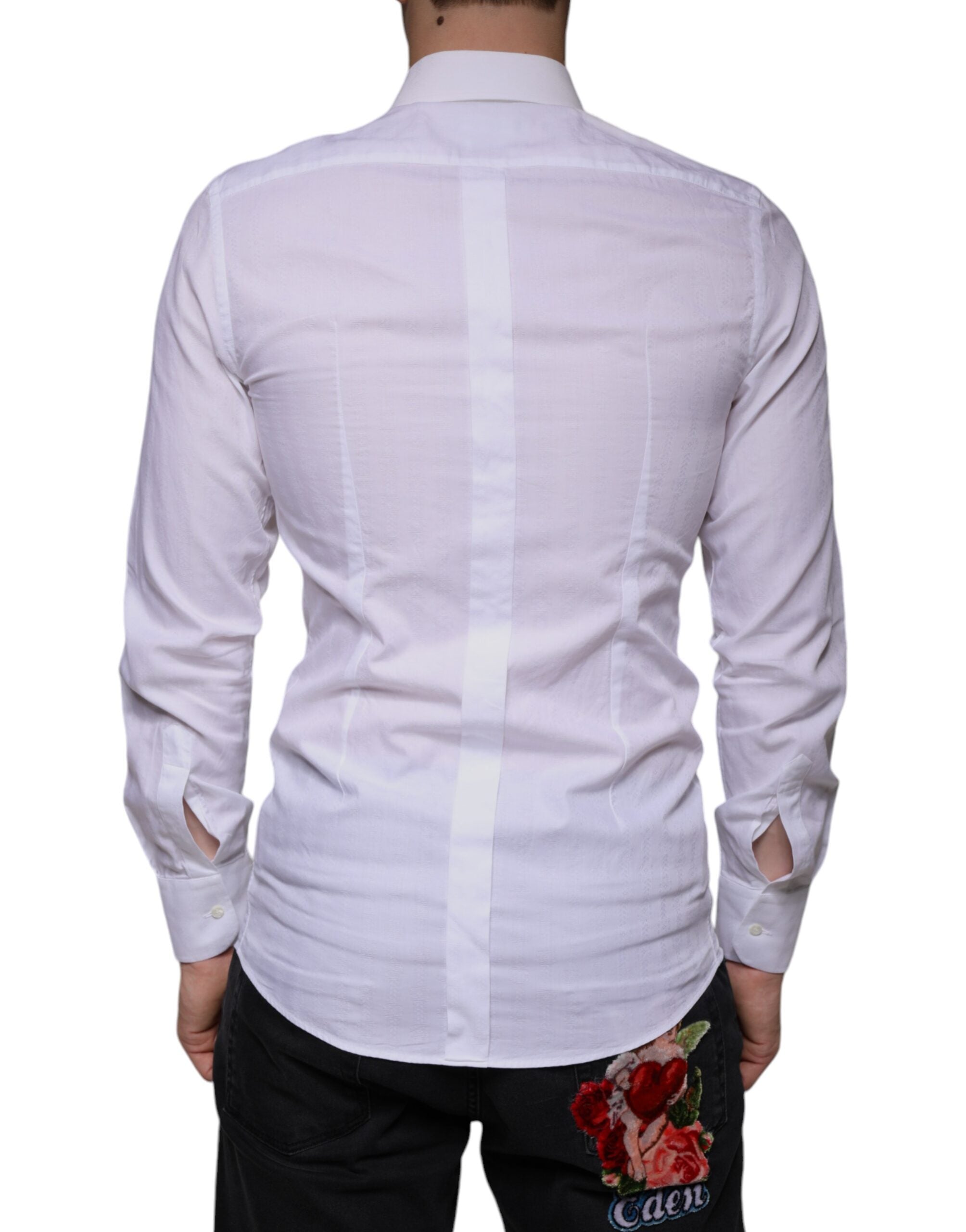 Dolce & Gabbana White Cotton Shirt GOLD Formal Shirt for Men-4