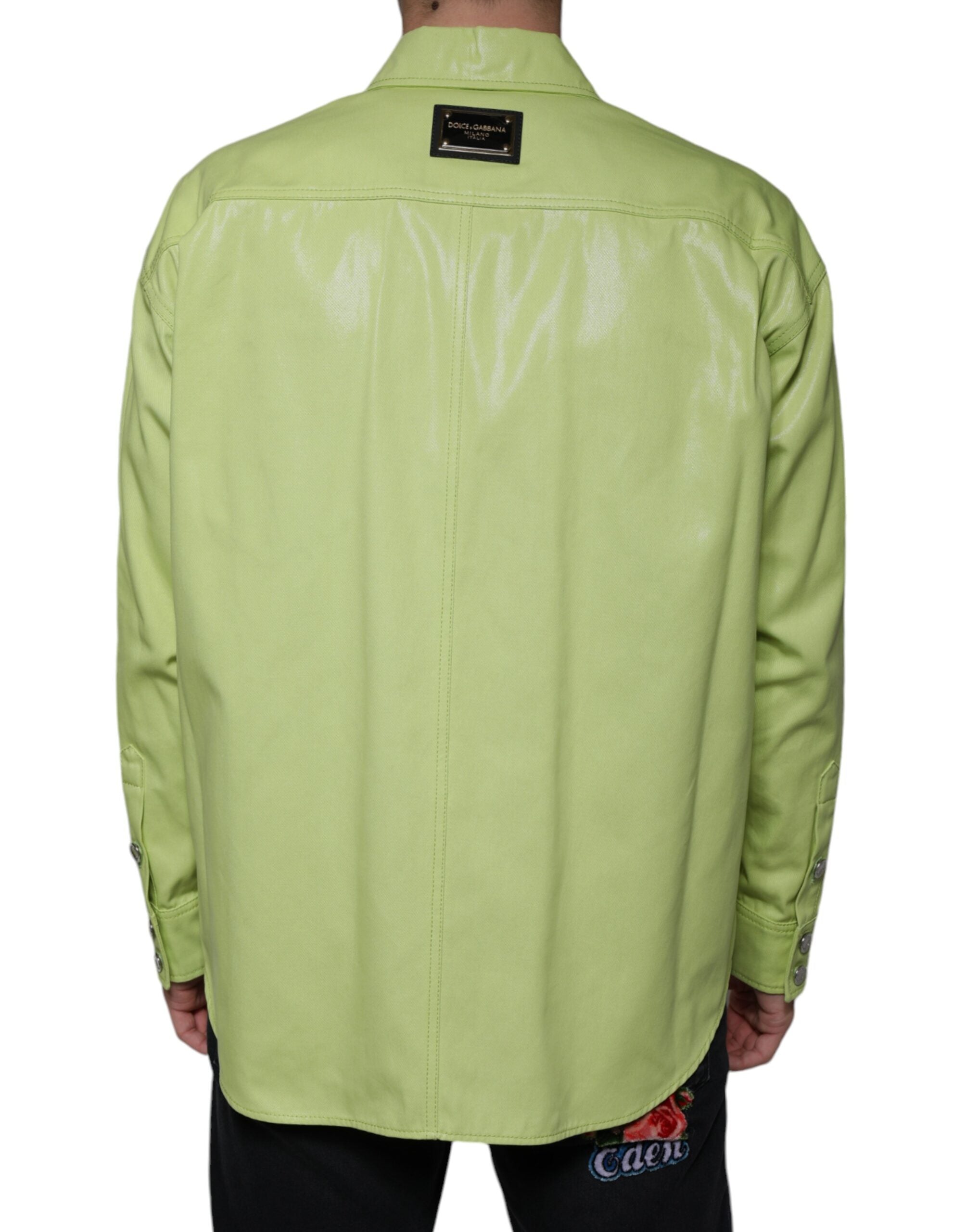Dolce & Gabbana Green Cotton Collar Shirt with Button Placket for Men-4