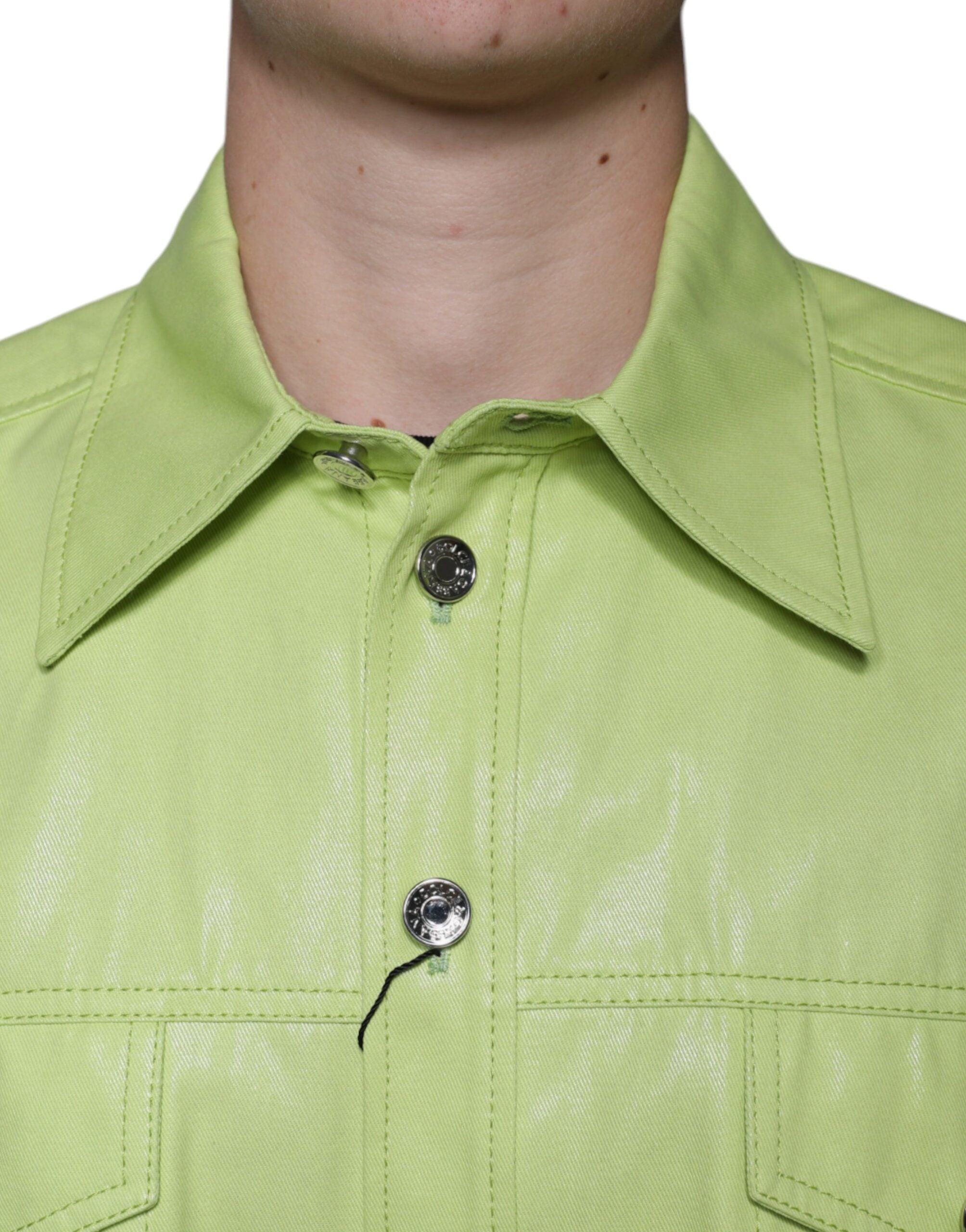 Dolce & Gabbana Green Cotton Collar Shirt with Button Placket for Men-5