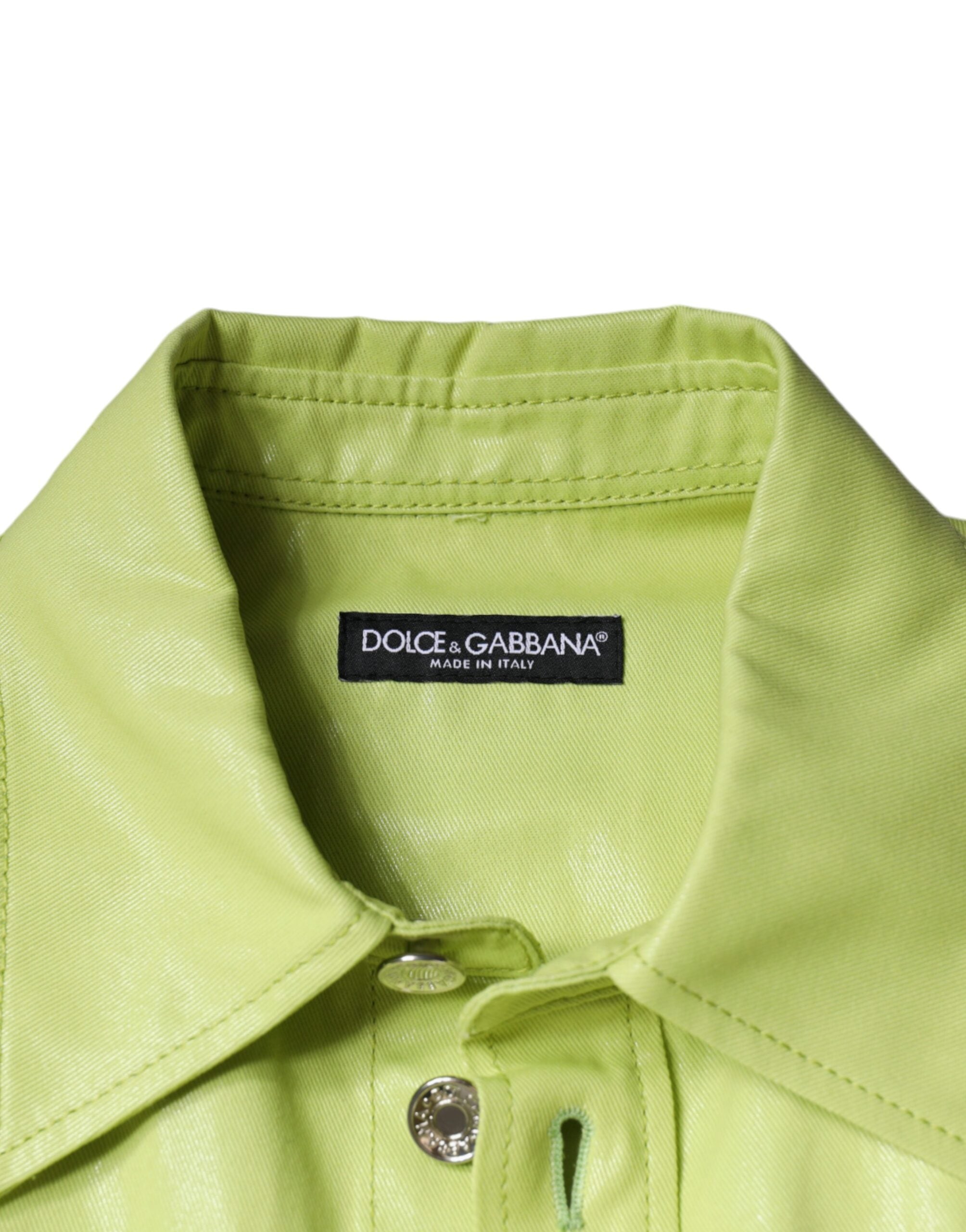 Dolce & Gabbana Green Cotton Collar Shirt with Button Placket for Men-7