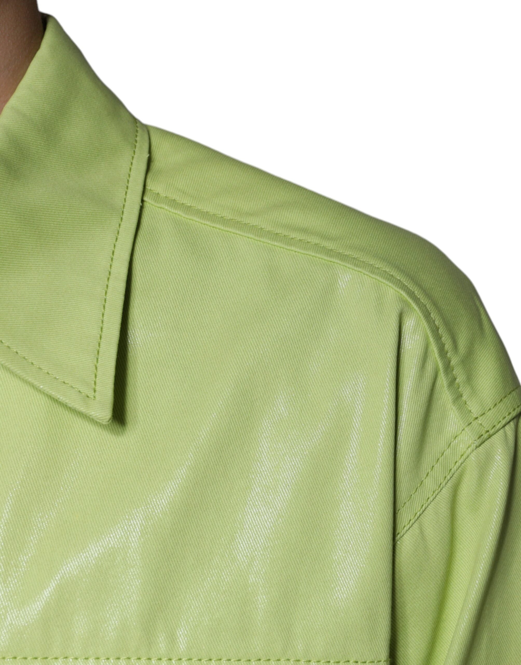 Dolce & Gabbana Green Cotton Collar Shirt with Button Placket for Men-8