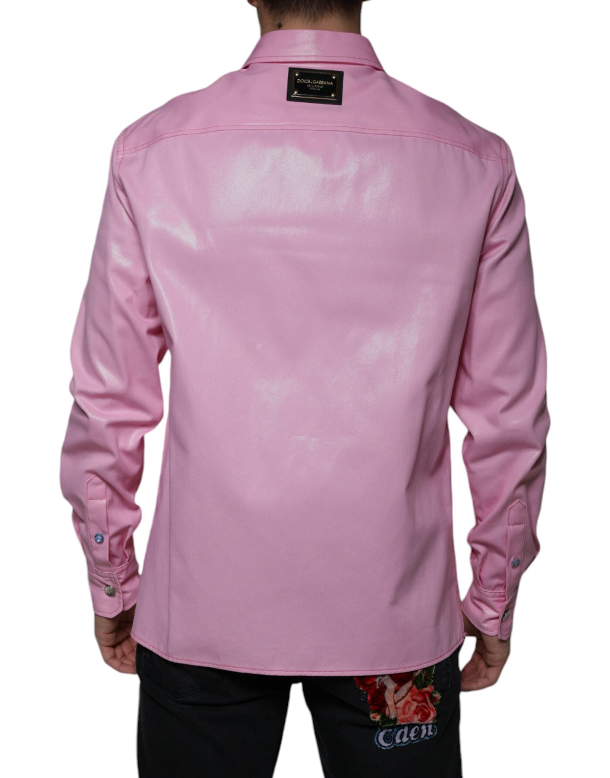 Dolce & Gabbana pink cotton button-down shirt with collar-4