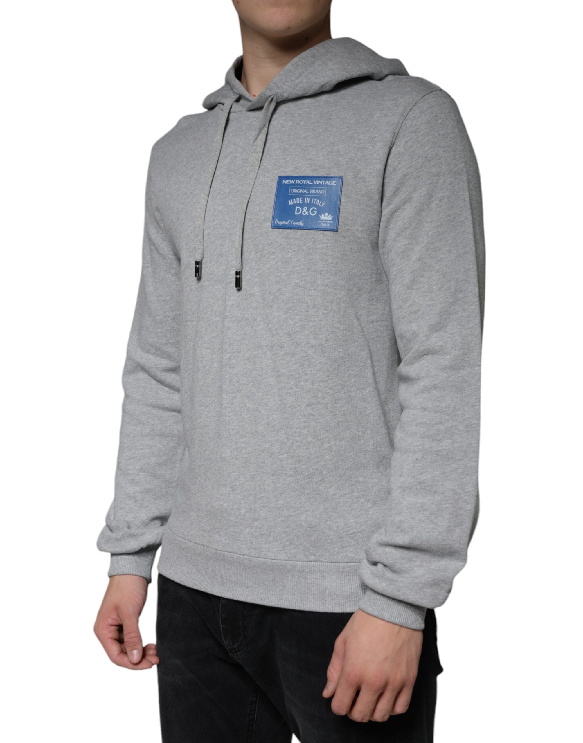 Dolce & Gabbana Grey Cotton Logo Hooded Sweatshirt Pullover-3