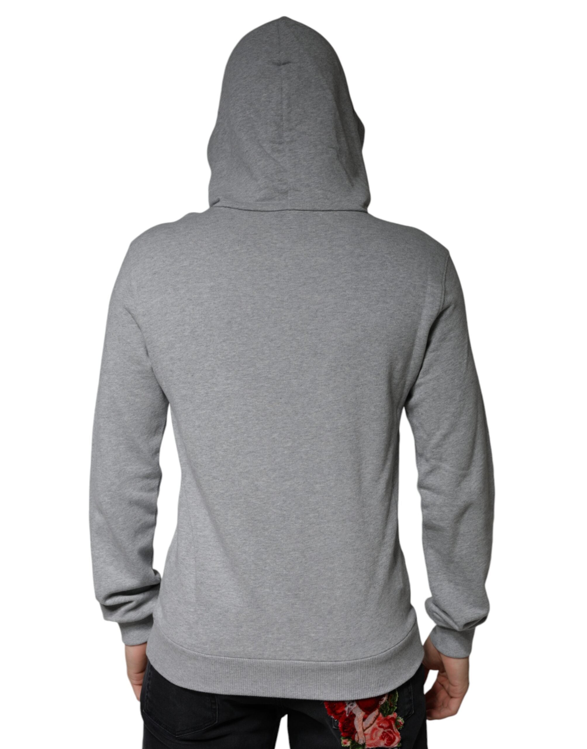 Dolce & Gabbana Grey Cotton Logo Hooded Sweatshirt Pullover-4