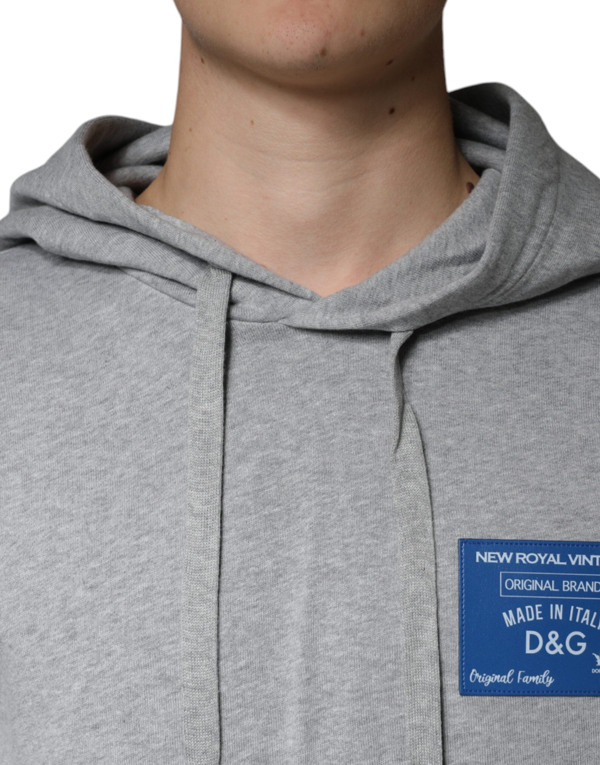 Dolce & Gabbana Grey Cotton Logo Hooded Sweatshirt Pullover-5
