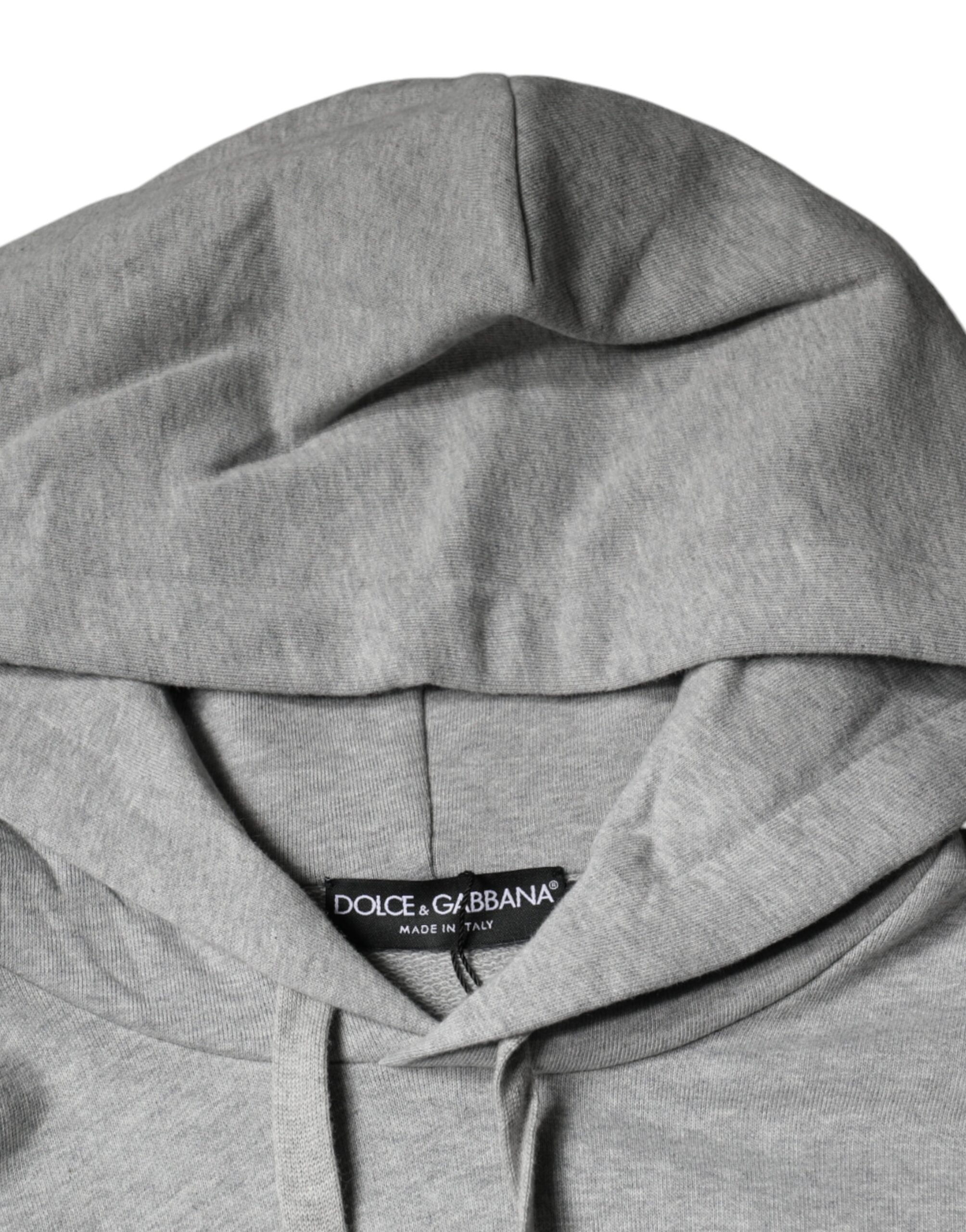 Dolce & Gabbana Grey Cotton Logo Hooded Sweatshirt Pullover-7