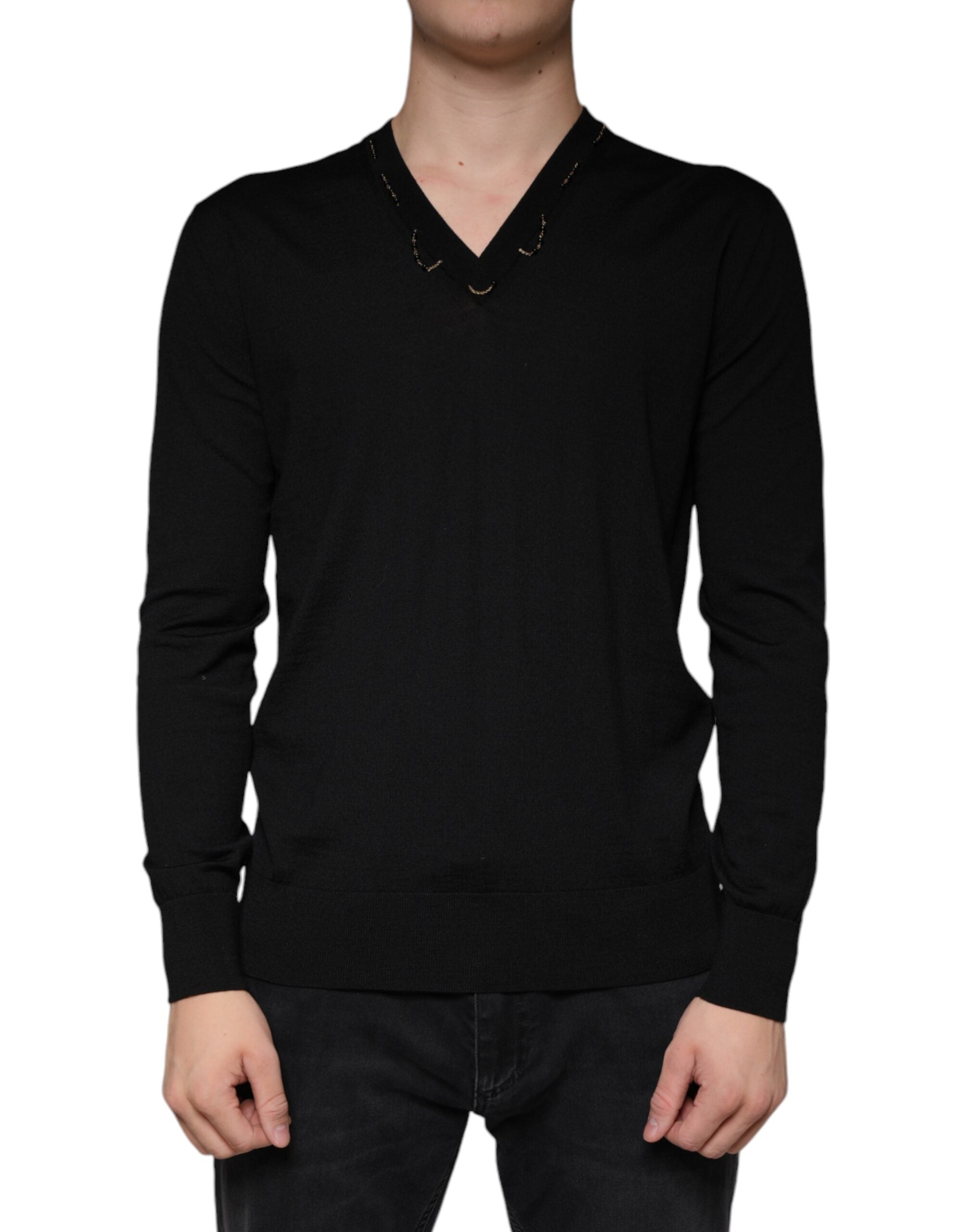 Dolce & Gabbana black sweater with embellished V-neck-2