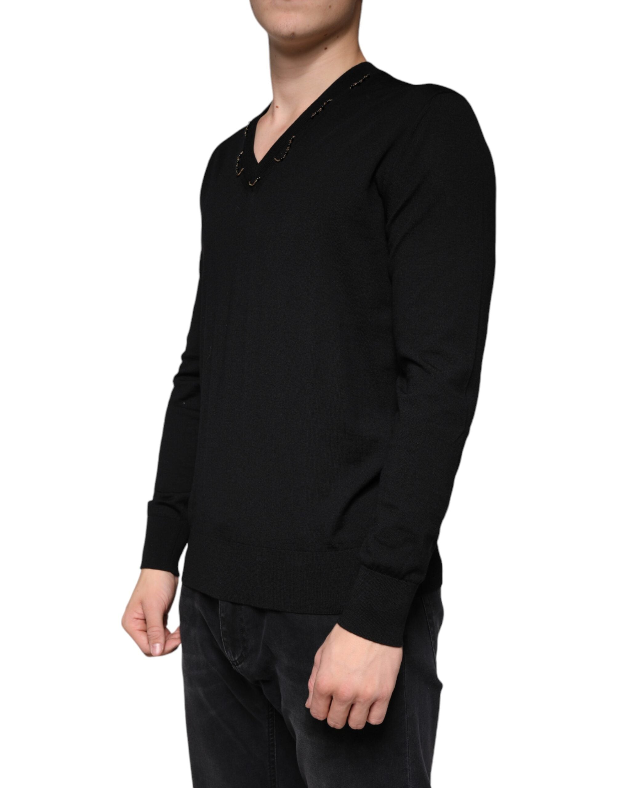Dolce & Gabbana black sweater with embellished V-neck-3