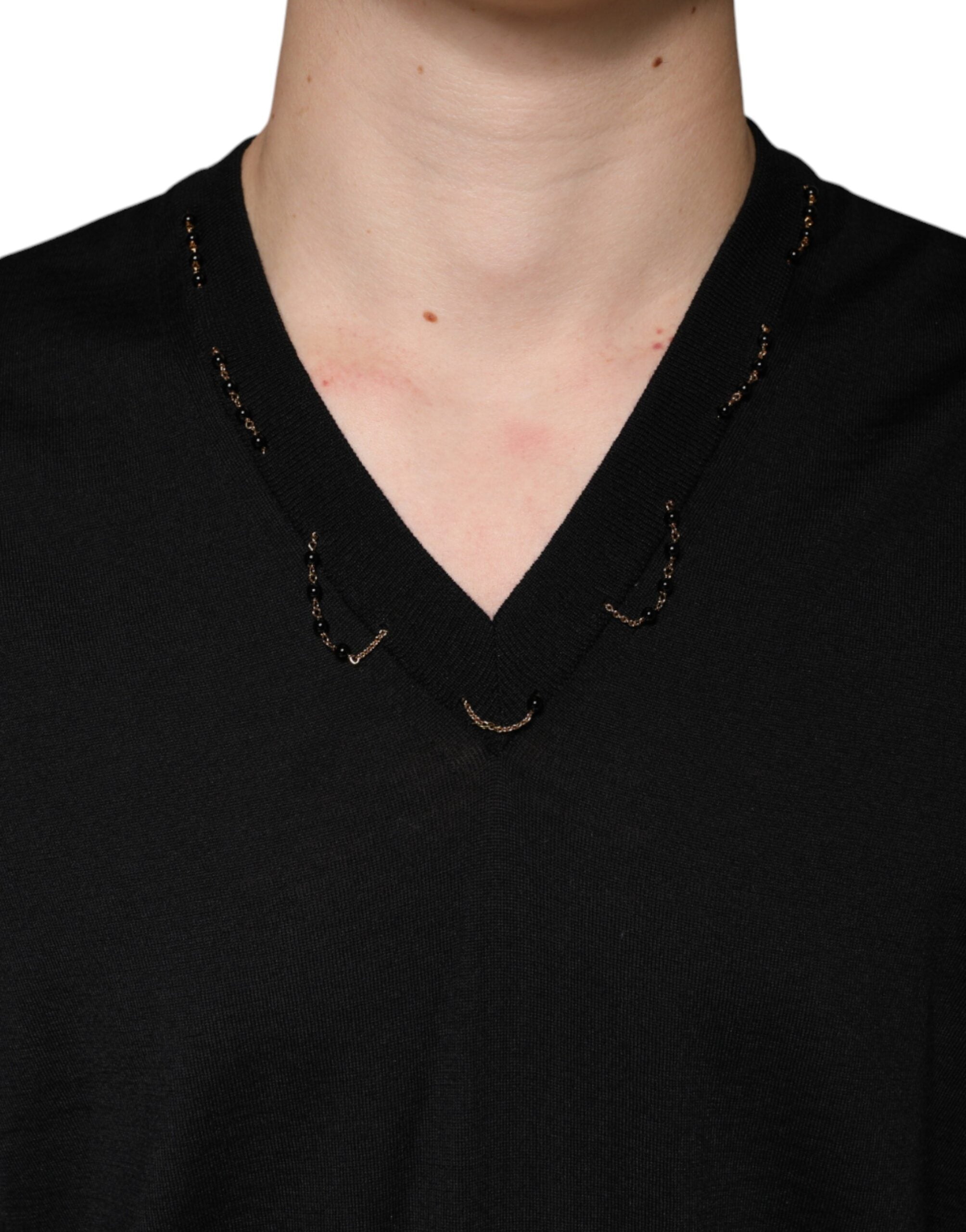 Dolce & Gabbana black sweater with embellished V-neck-5
