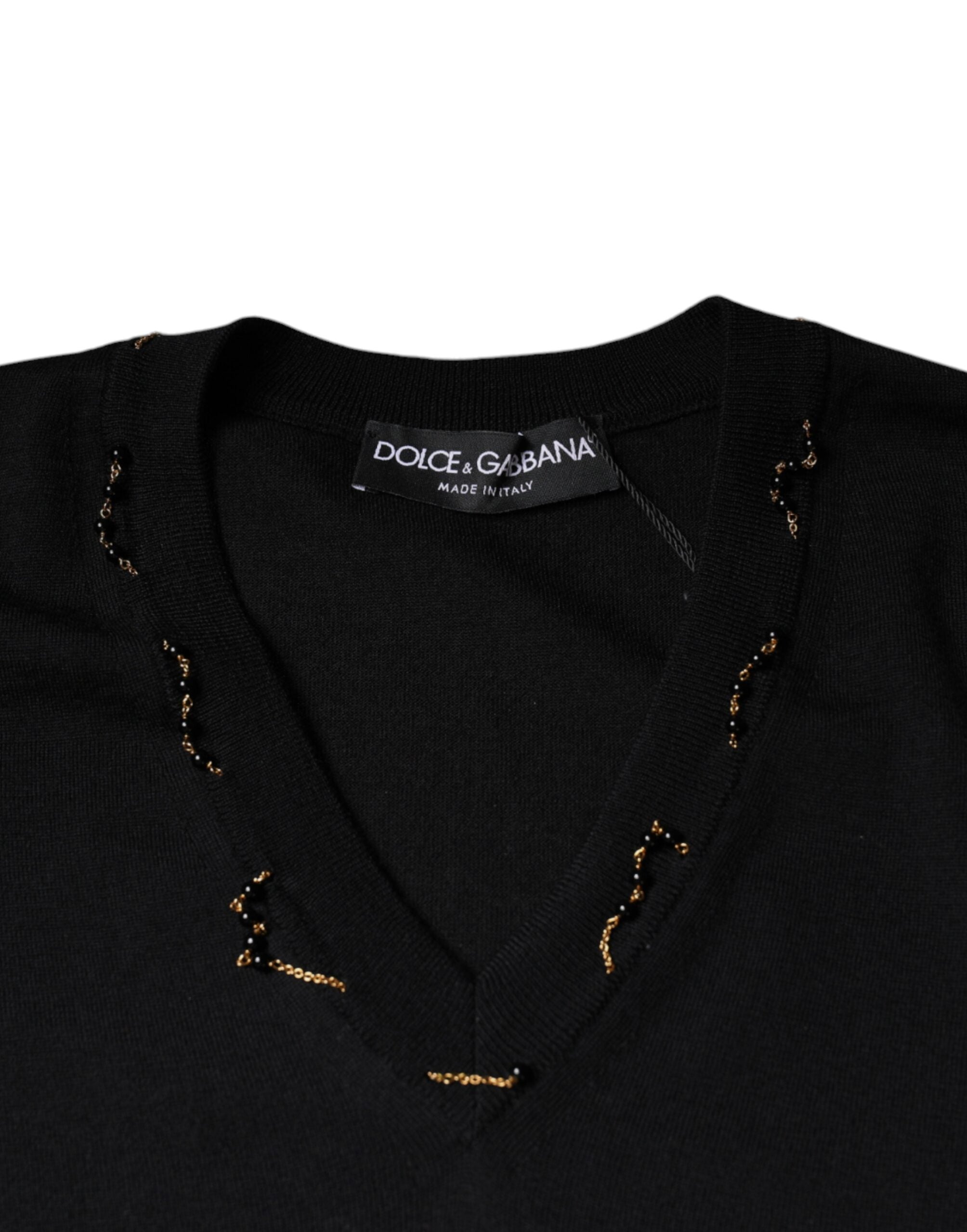 Dolce & Gabbana black sweater with embellished V-neck-7