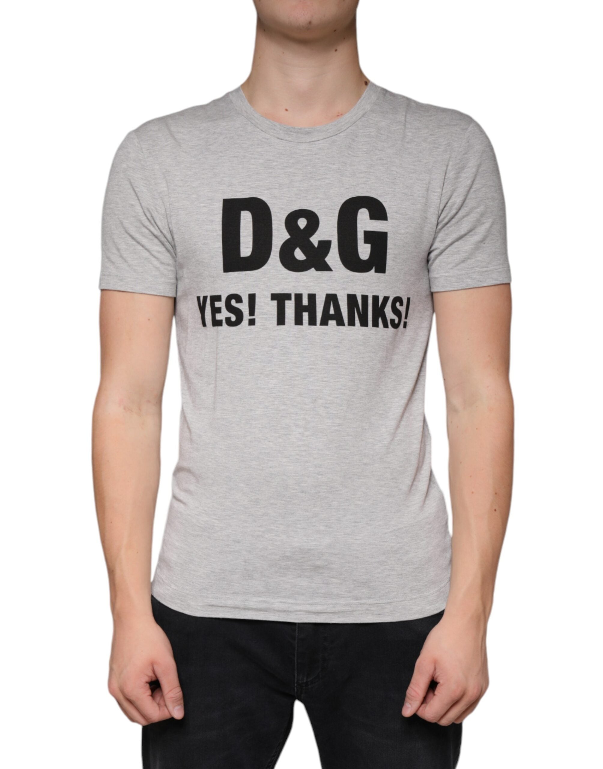 Dolce & Gabbana Graues Kurzarm-T-Shirt mit Logo-Druck und Rundhalsausschnitt-2