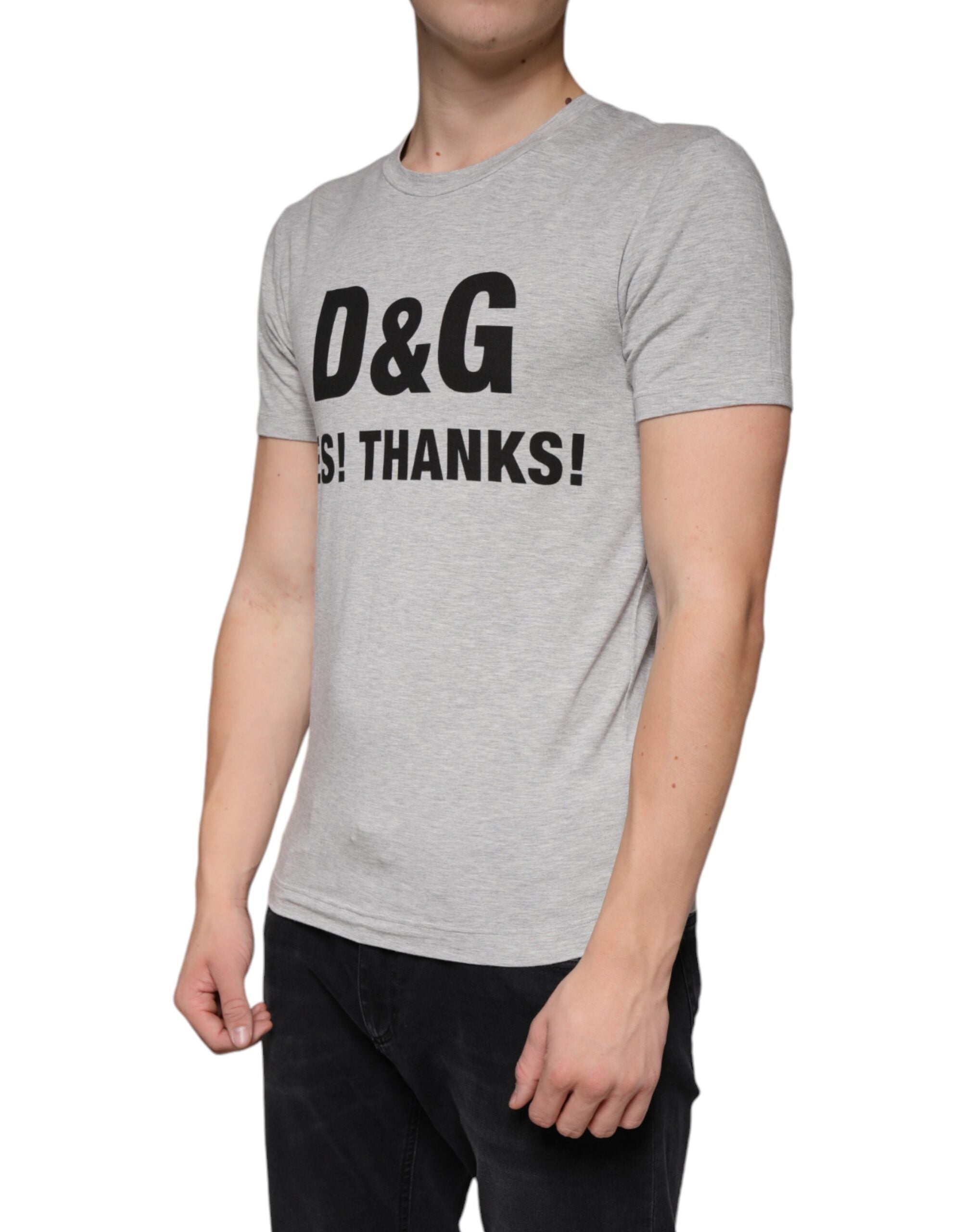 Dolce & Gabbana Graues Kurzarm-T-Shirt mit Logo-Druck und Rundhalsausschnitt-3
