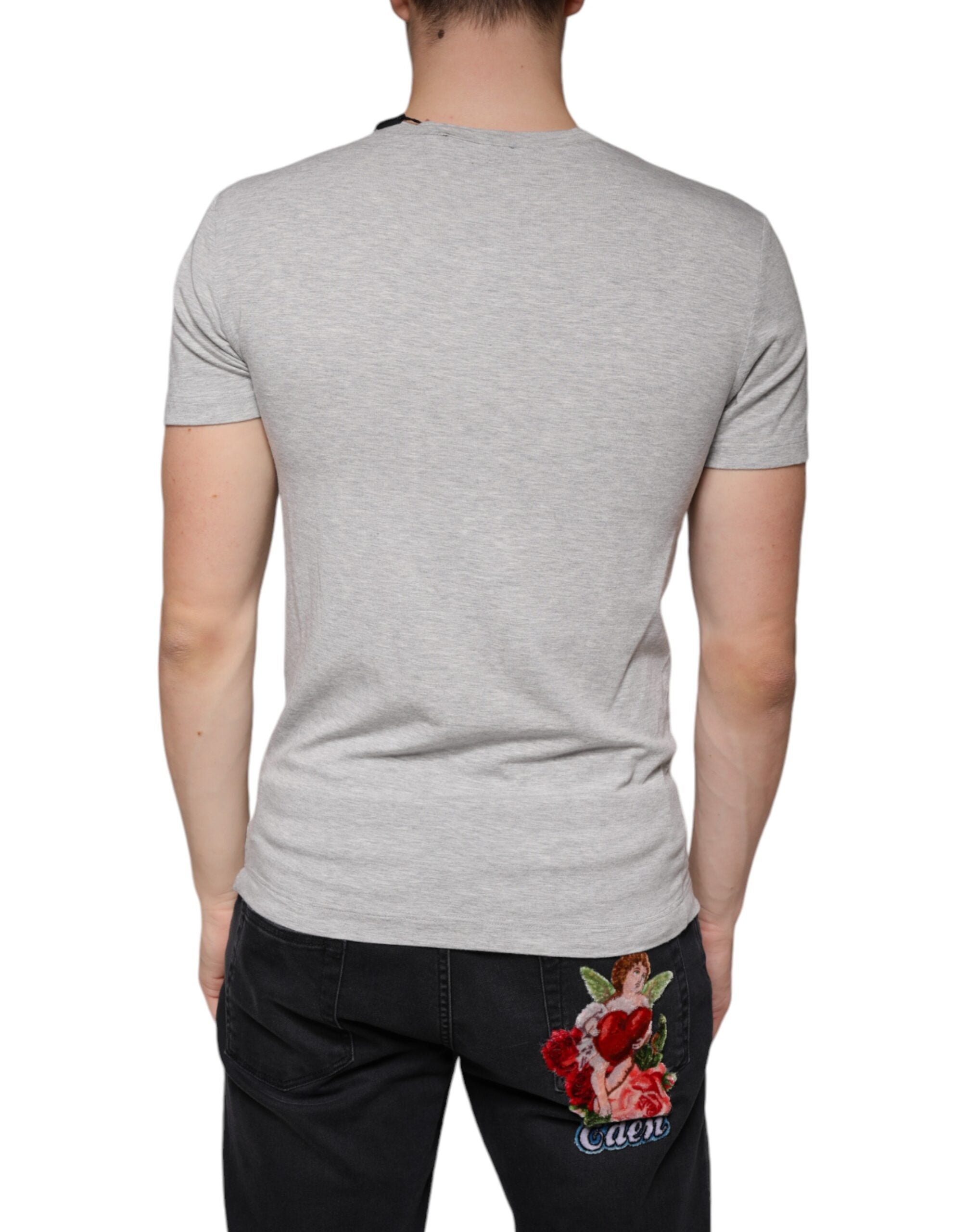 Dolce & Gabbana Graues Kurzarm-T-Shirt mit Logo-Druck und Rundhalsausschnitt-4