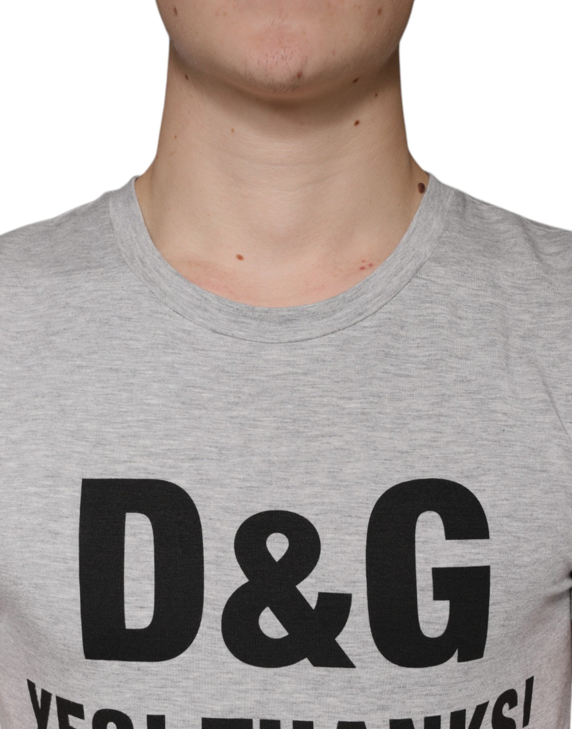 Dolce & Gabbana Graues Kurzarm-T-Shirt mit Logo-Druck und Rundhalsausschnitt-5