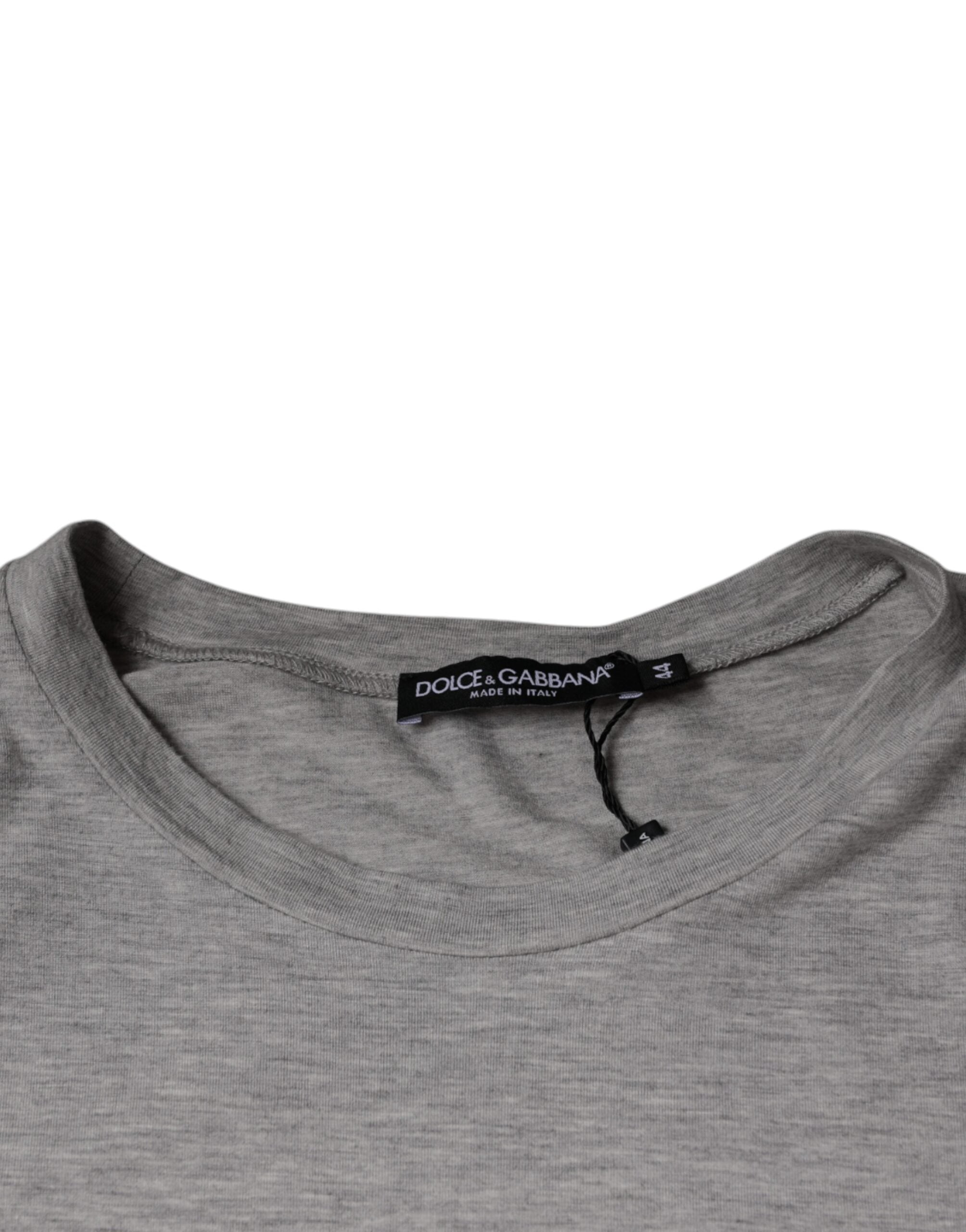 Dolce & Gabbana Graues Kurzarm-T-Shirt mit Logo-Druck und Rundhalsausschnitt-7