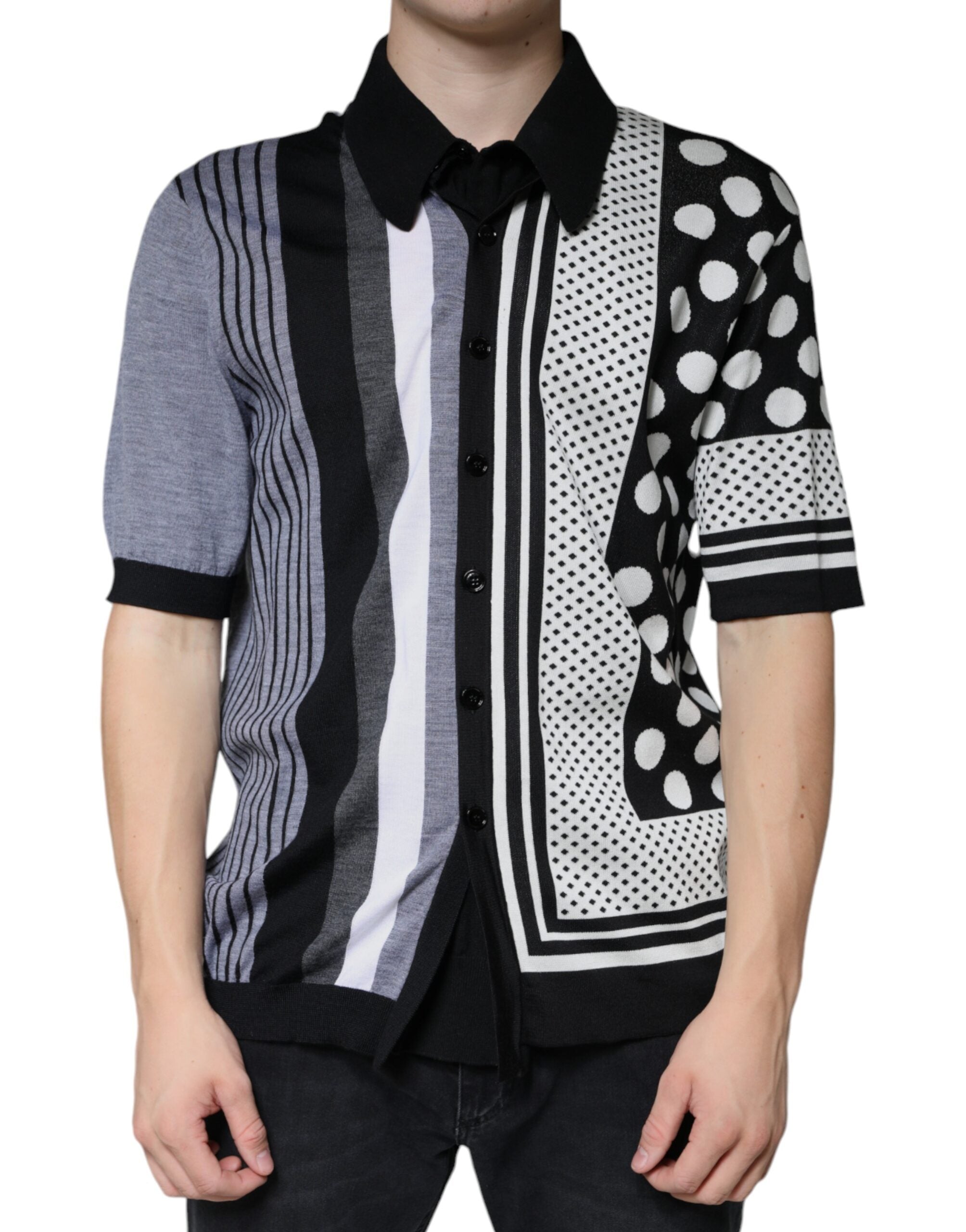Dolce & Gabbana black and white polka dot polo shirt with collar