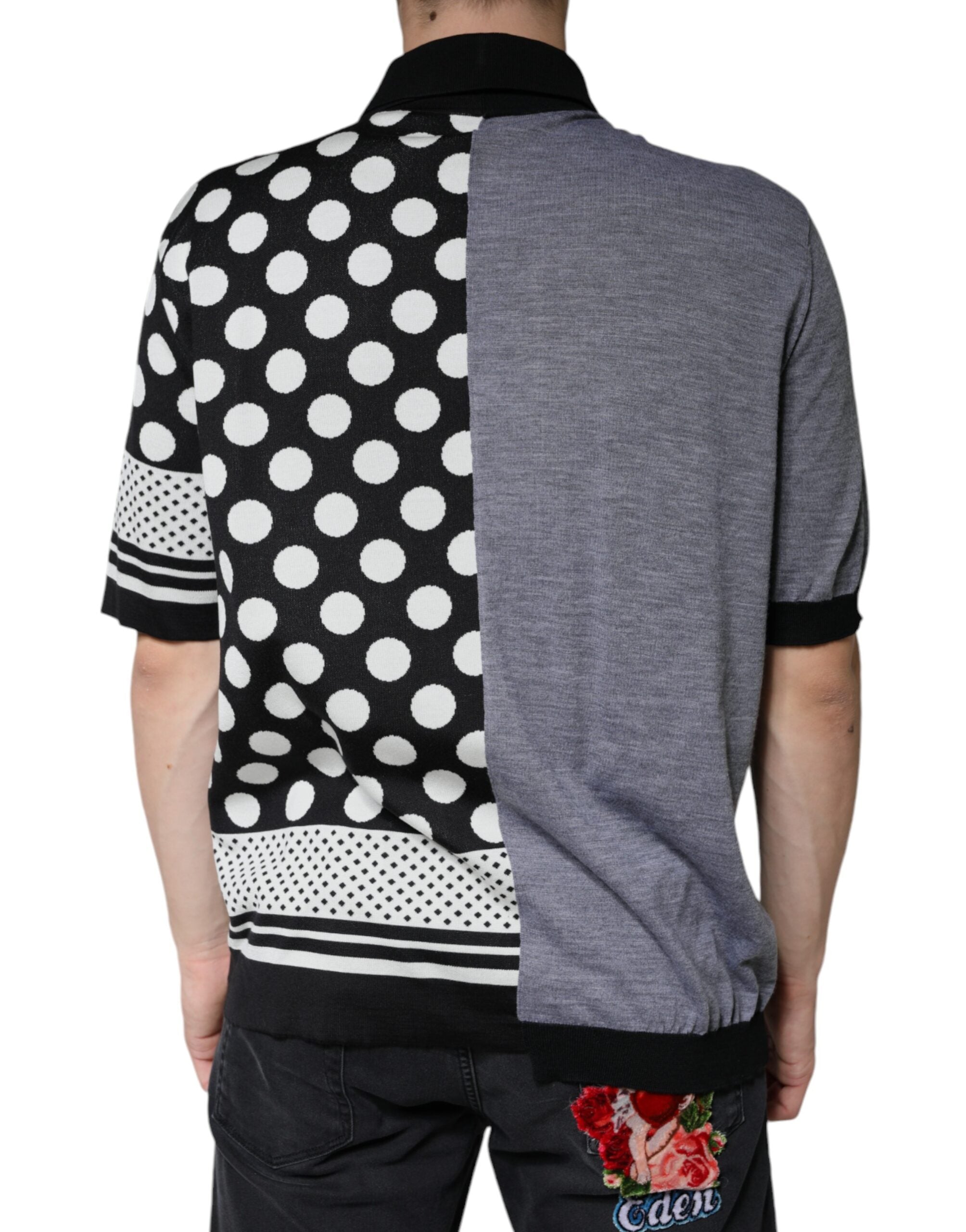 Dolce & Gabbana black and white polka dot polo shirt with collar-4