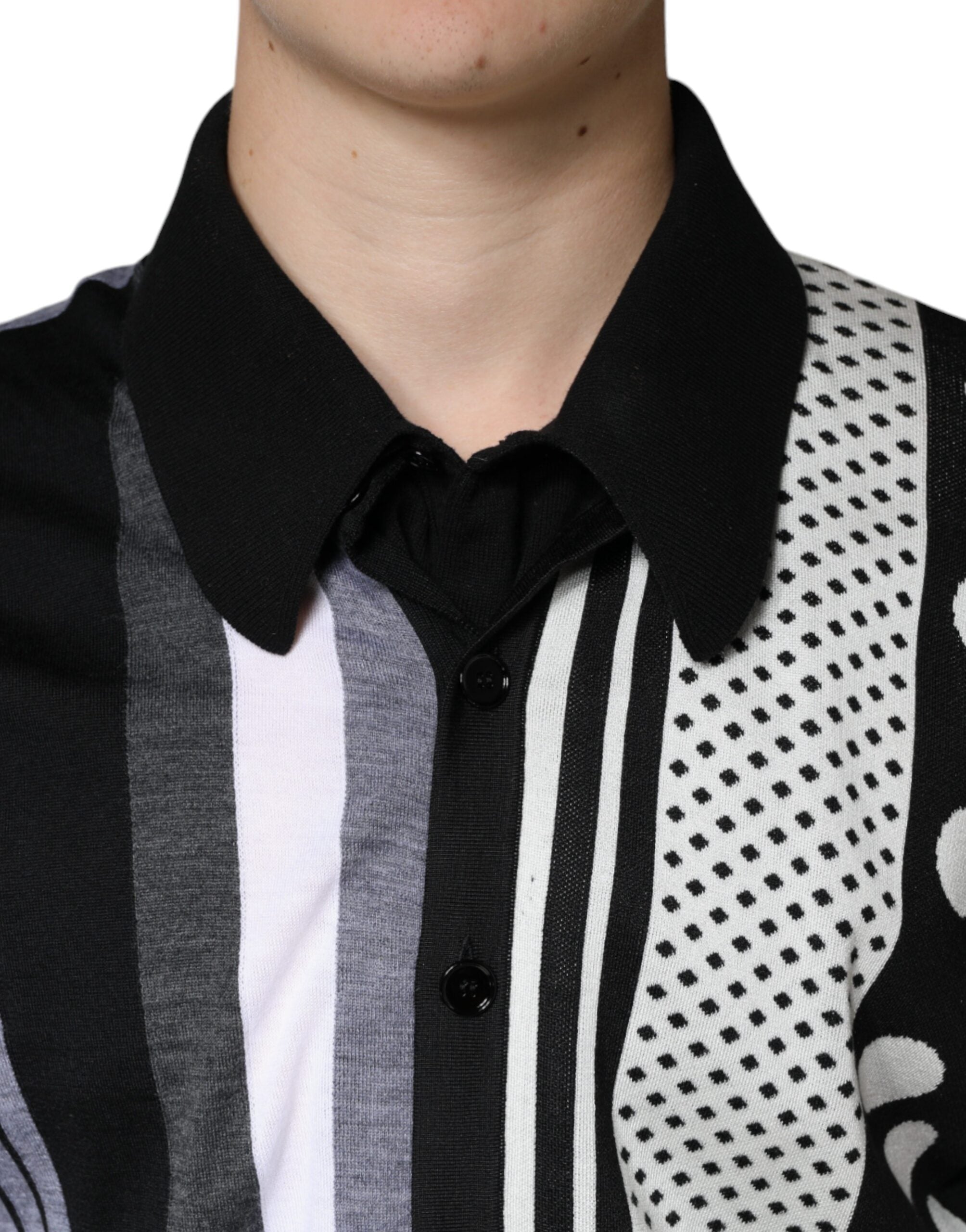 Dolce & Gabbana black and white polka dot polo shirt with collar-5