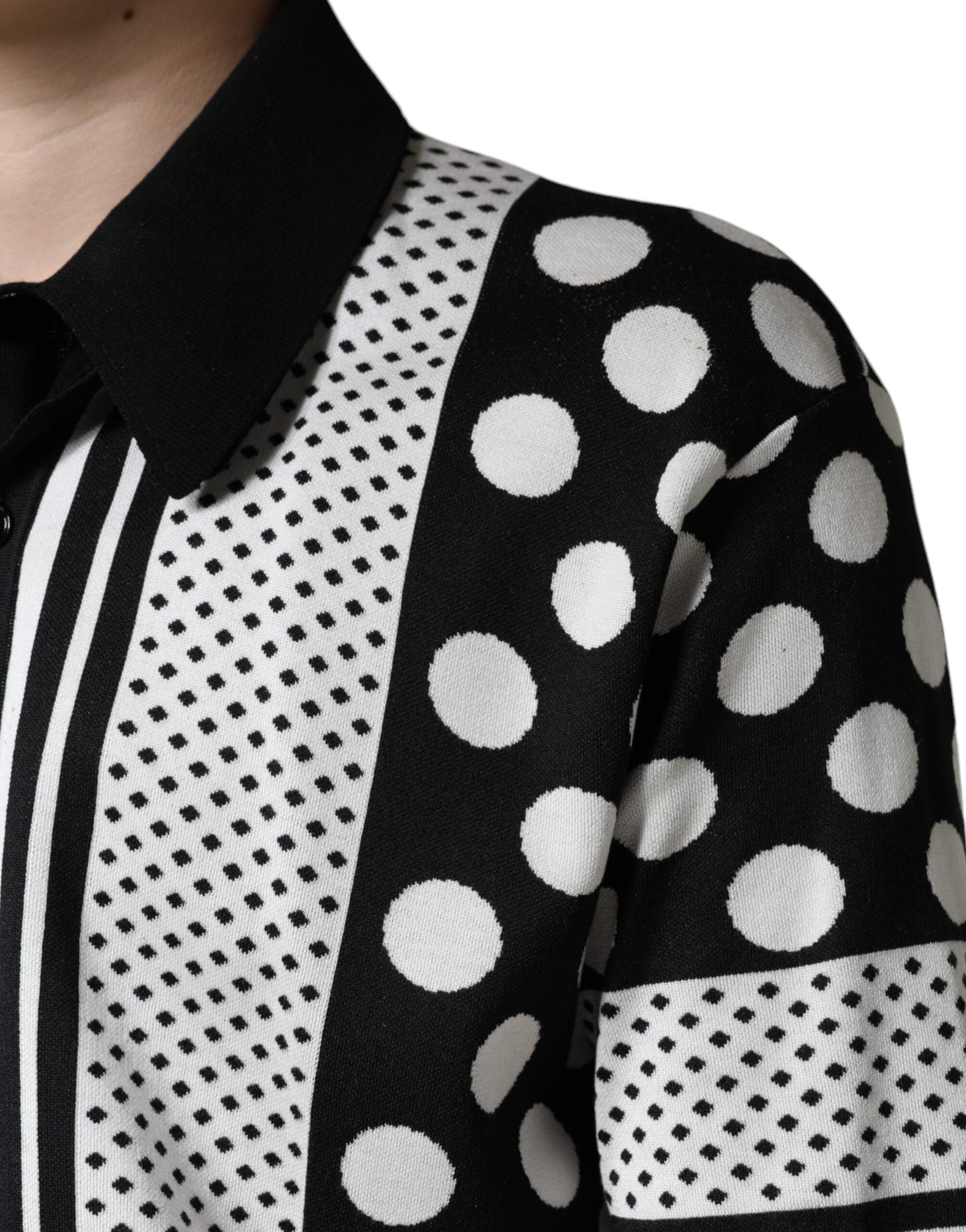 Dolce & Gabbana black and white polka dot polo shirt with collar-6