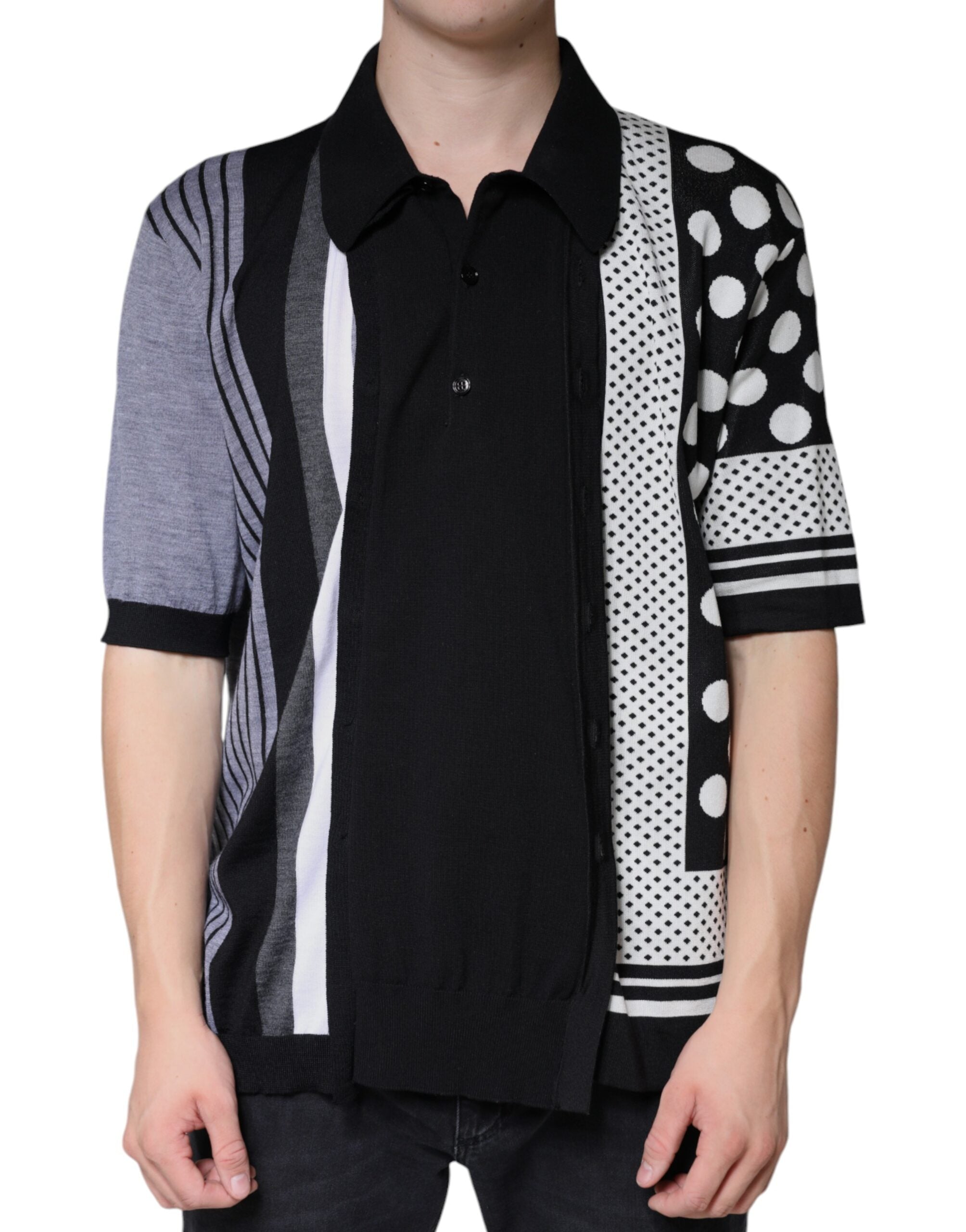 Dolce & Gabbana black and white polka dot polo shirt with collar-7