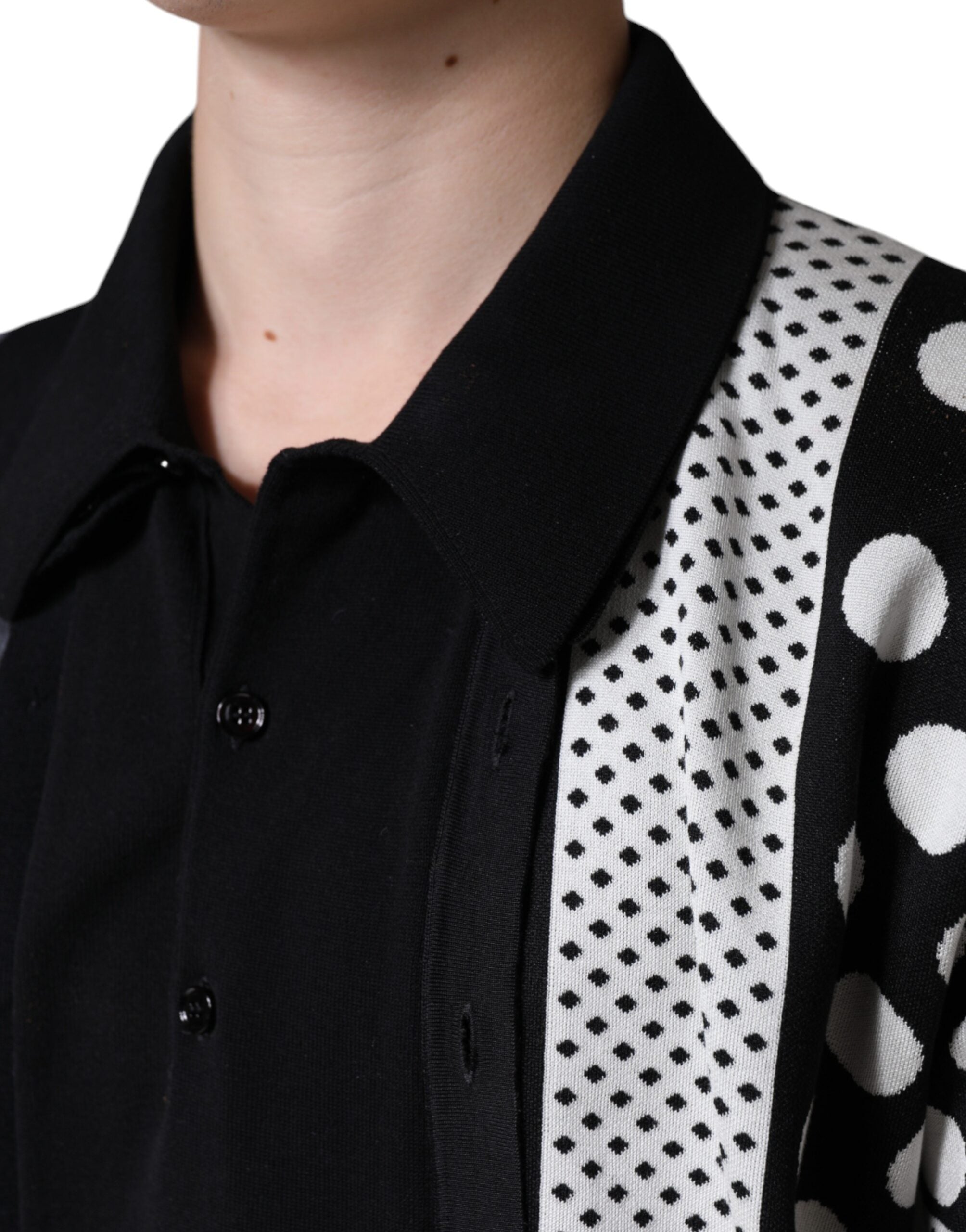 Dolce & Gabbana black and white polka dot polo shirt with collar-8