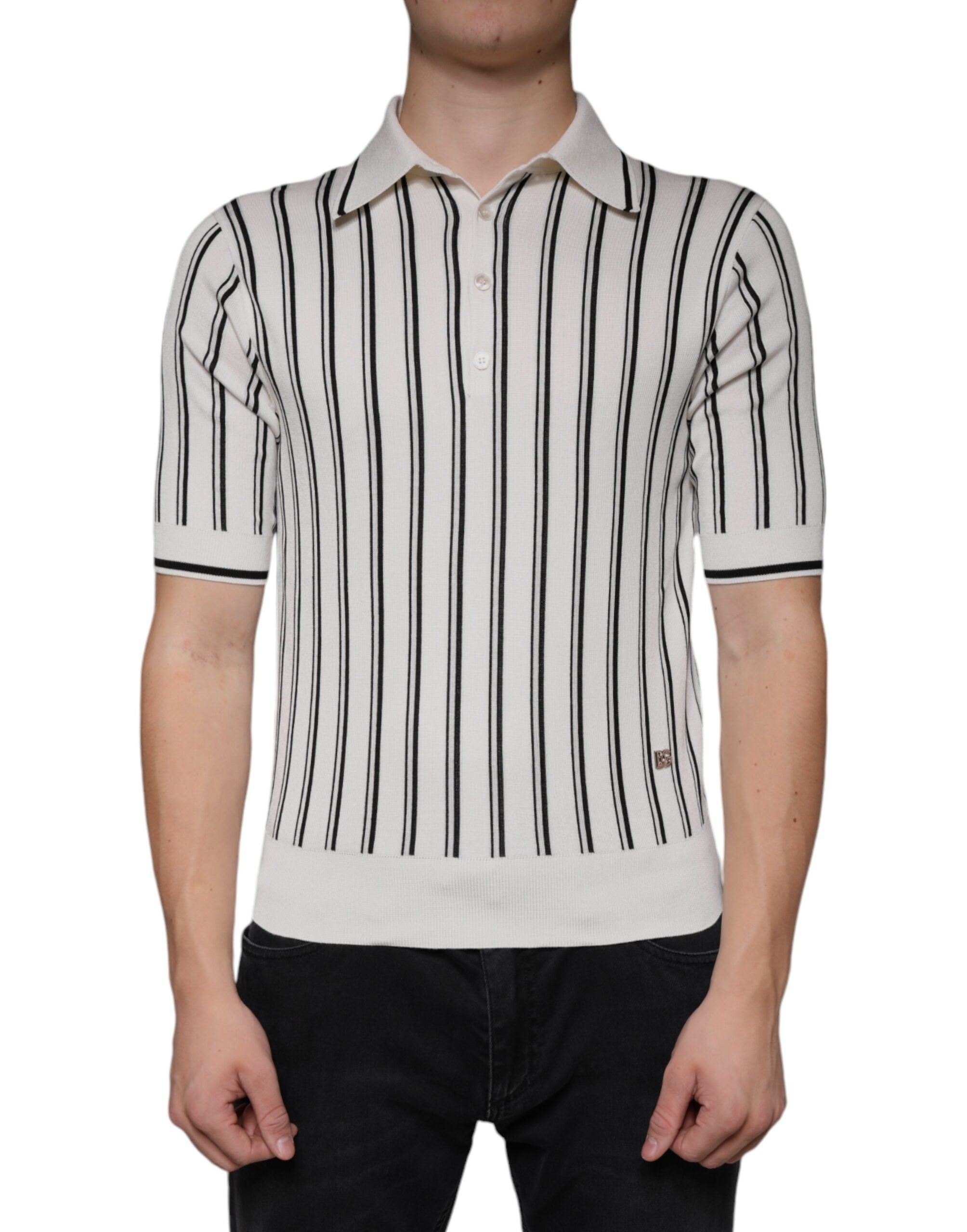 Dolce & Gabbana white and black striped short-sleeved polo shirt