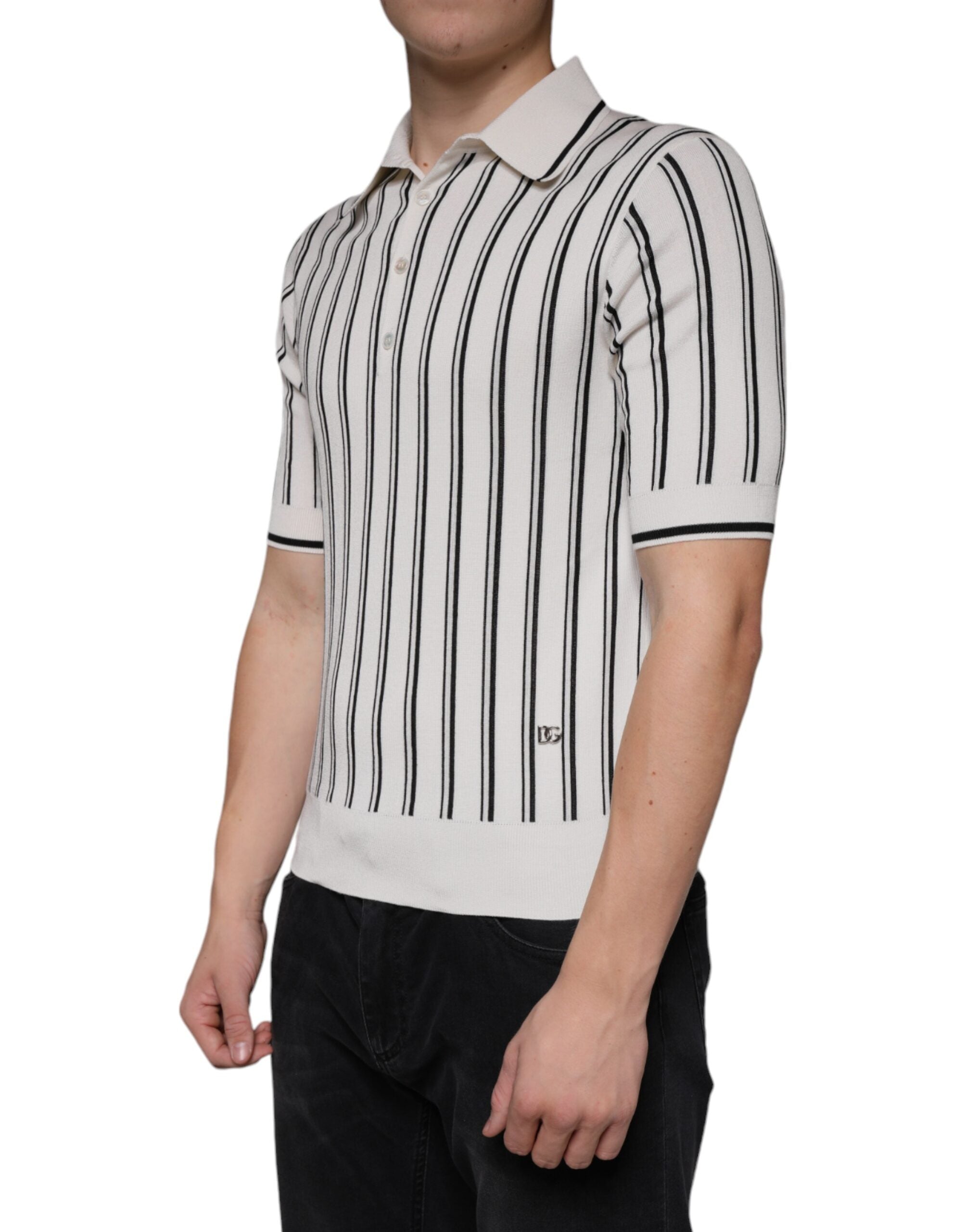 Dolce & Gabbana white and black striped short-sleeved polo shirt-3