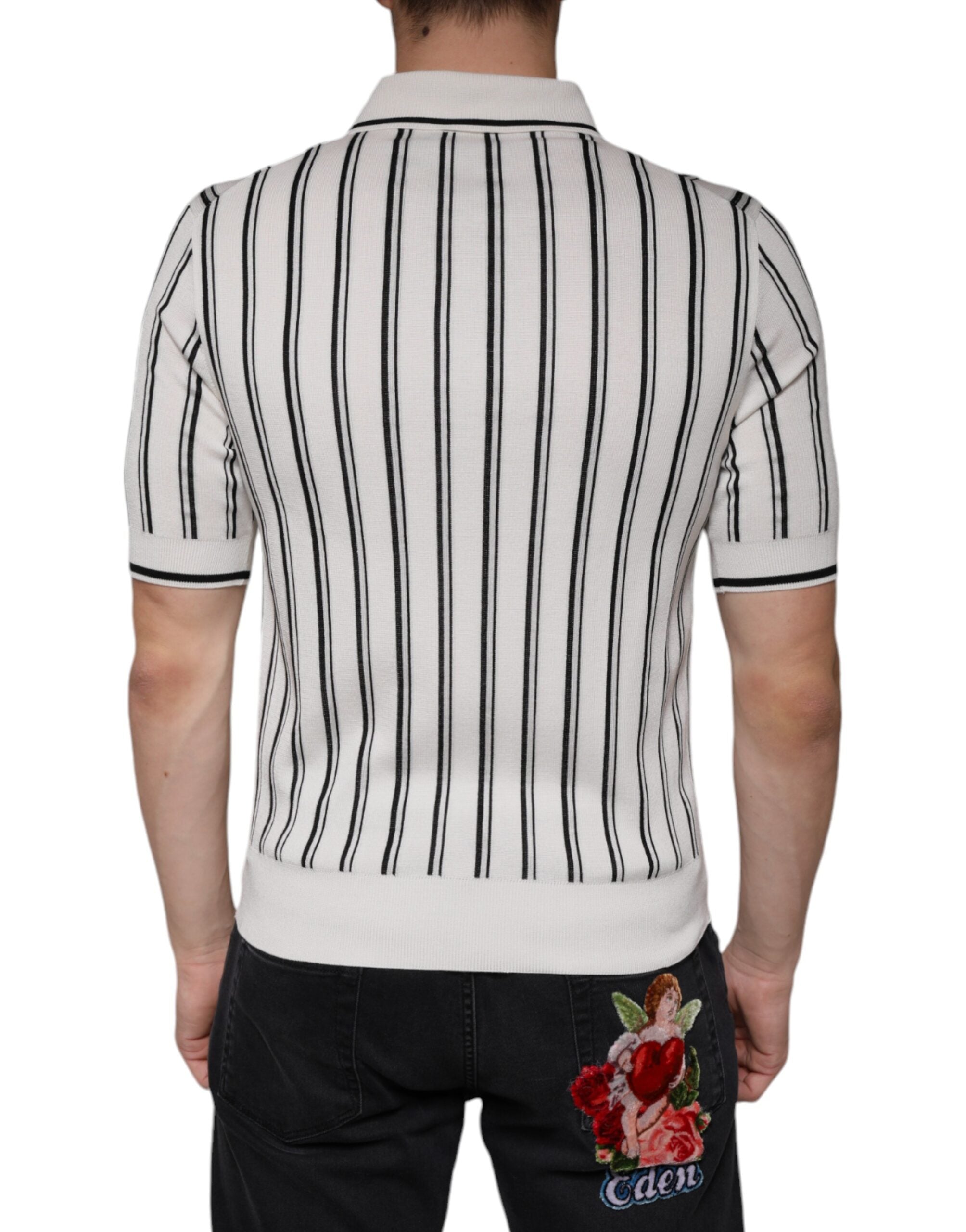 Dolce & Gabbana white and black striped short-sleeved polo shirt-4