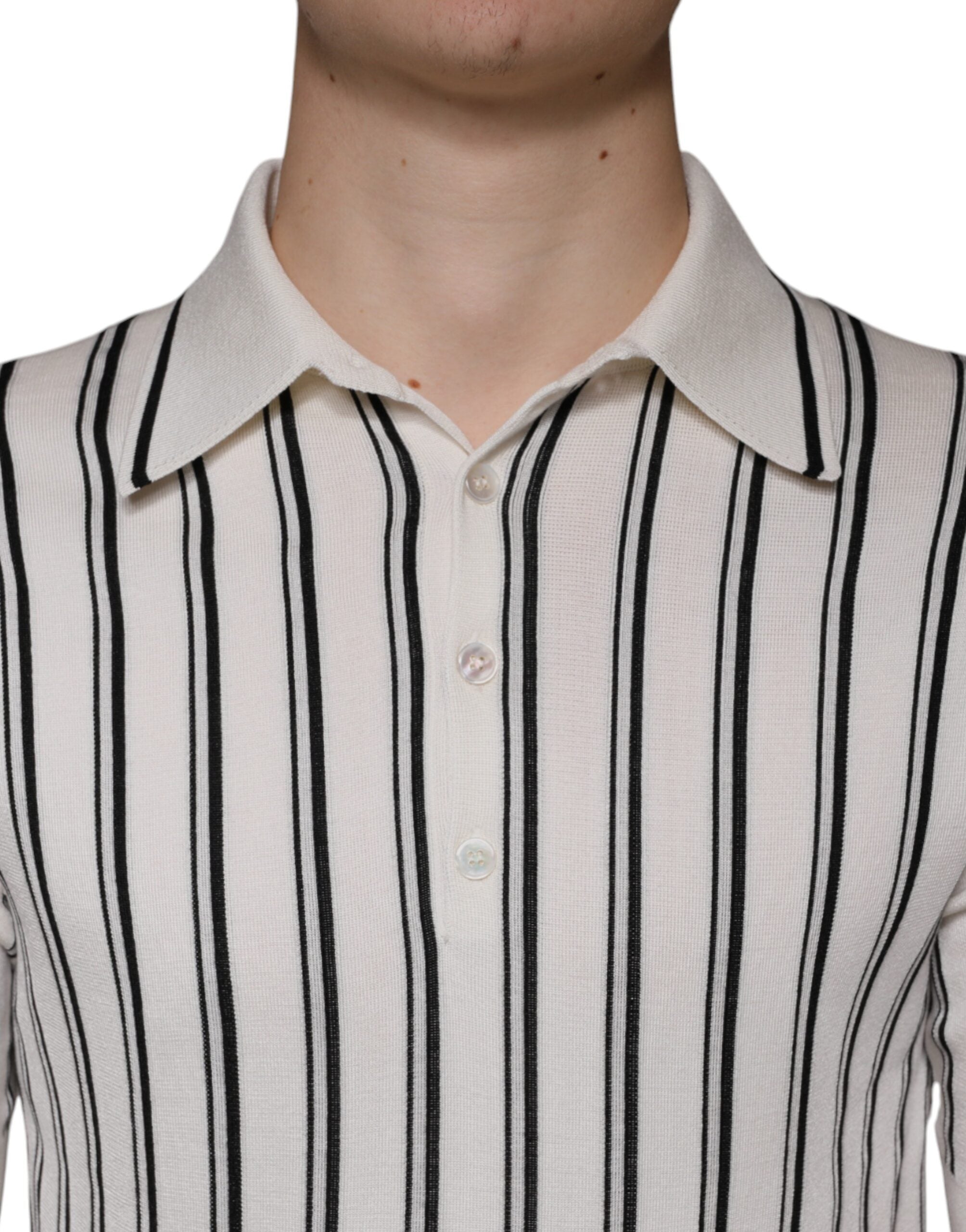 Dolce & Gabbana white and black striped short-sleeved polo shirt-5