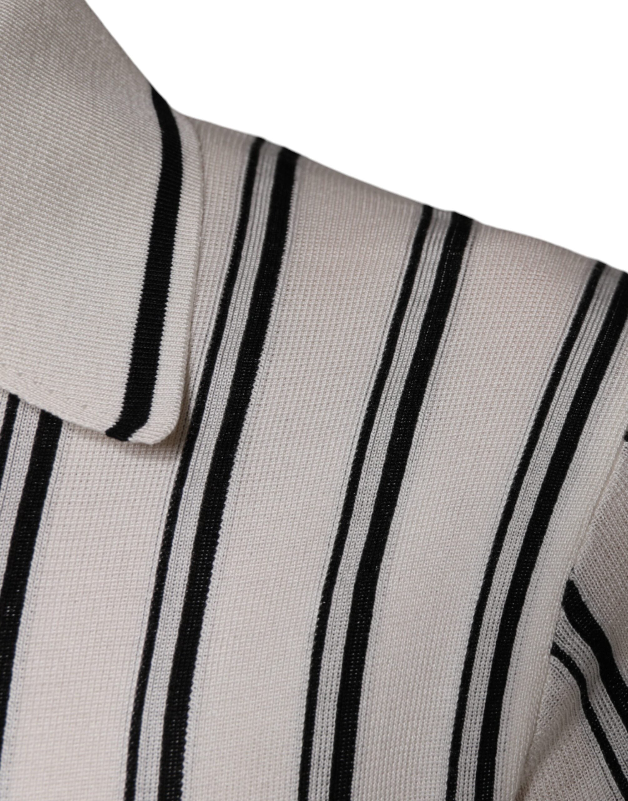 Dolce & Gabbana white and black striped short-sleeved polo shirt-6