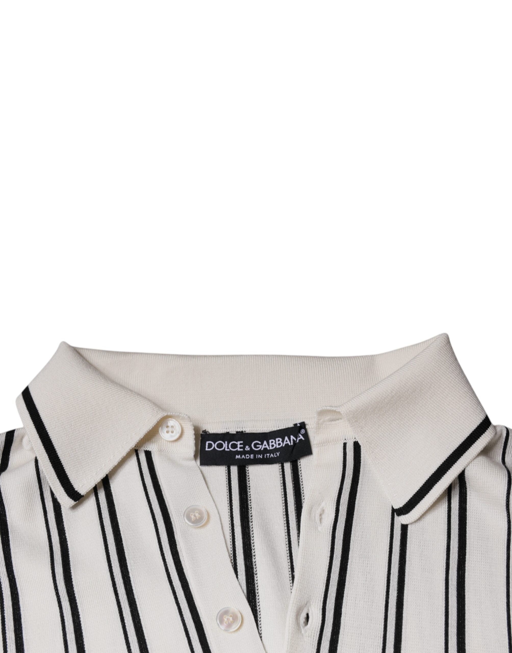 Dolce & Gabbana white and black striped short-sleeved polo shirt-7
