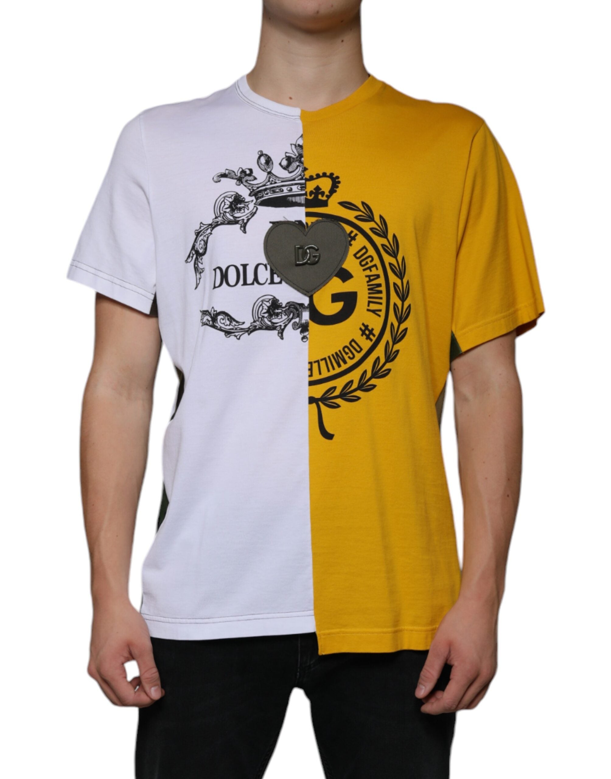 Dolce & Gabbana White Yellow Logo Print Short Sleeve T-Shirt