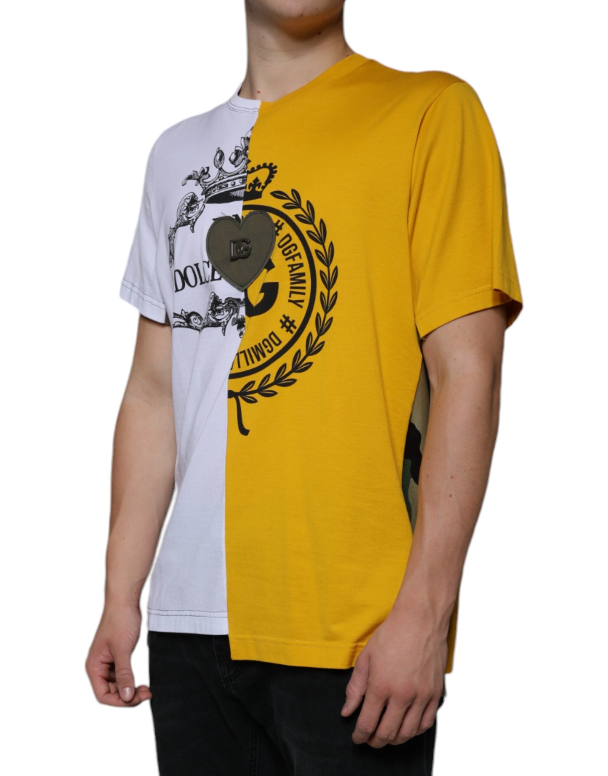Dolce & Gabbana White Yellow Logo Print Short Sleeve T-Shirt-3